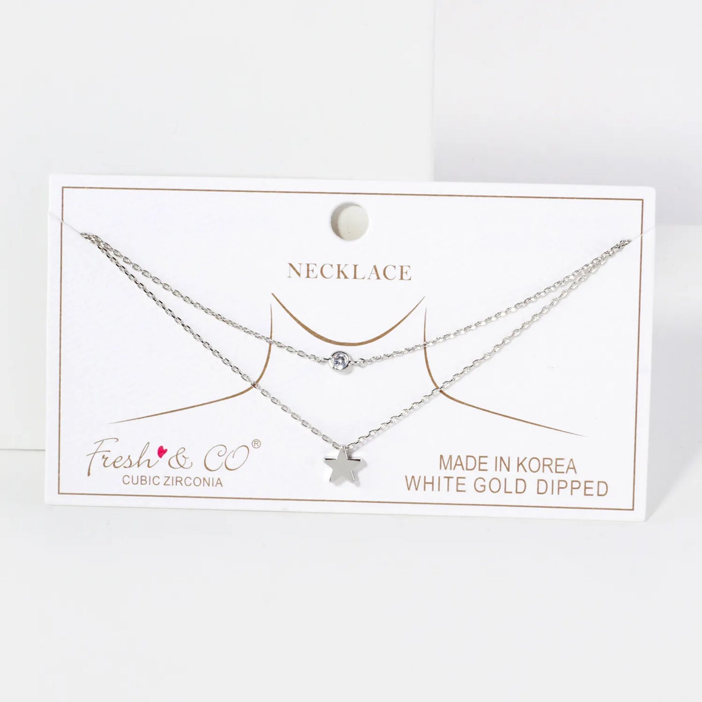 Brass Star CZ Pendant 18K-Gold-Dipped Layered Necklace