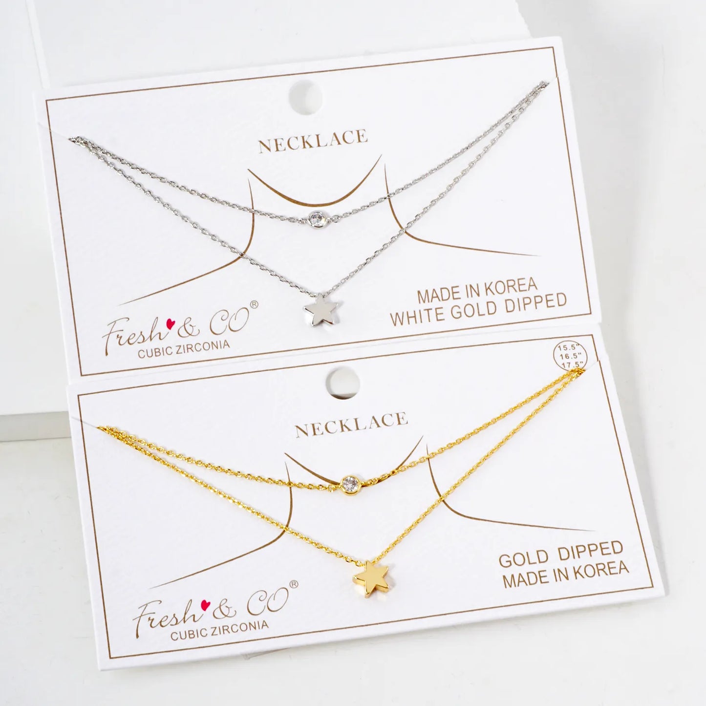 Brass Star CZ Pendant 18K-Gold-Dipped Layered Necklace