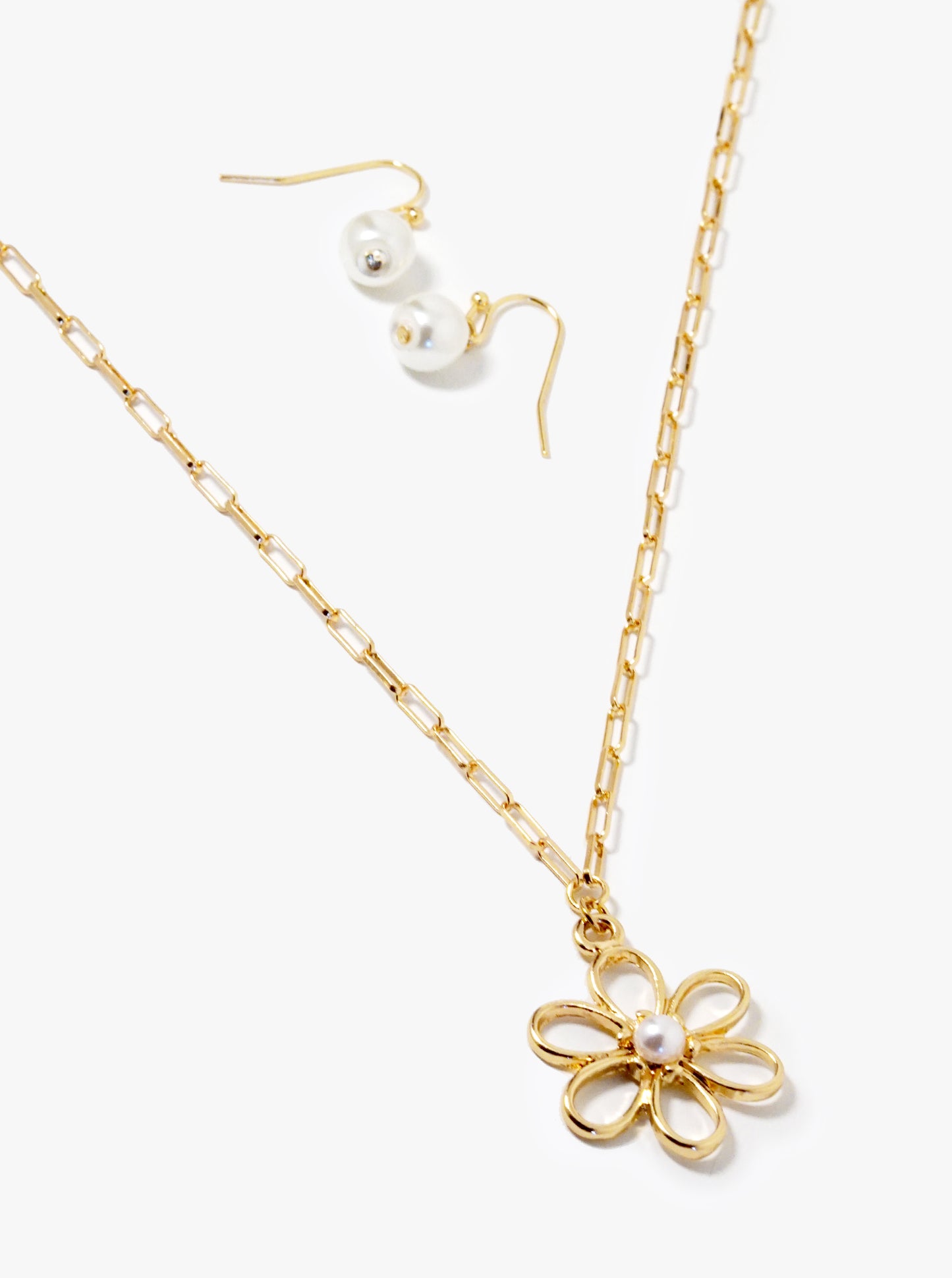 Brass Wire Flower Pendant Necklace With Earrings Set