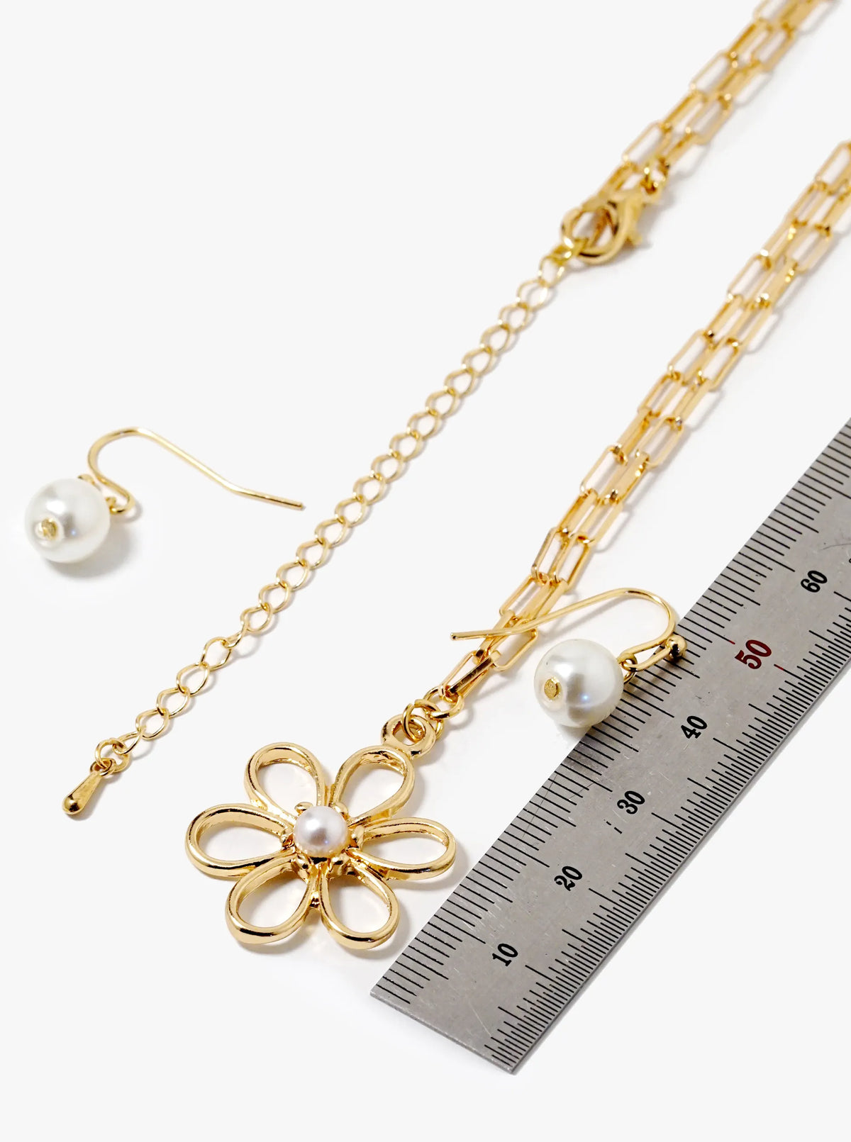 Brass Wire Flower Pendant Necklace With Earrings Set