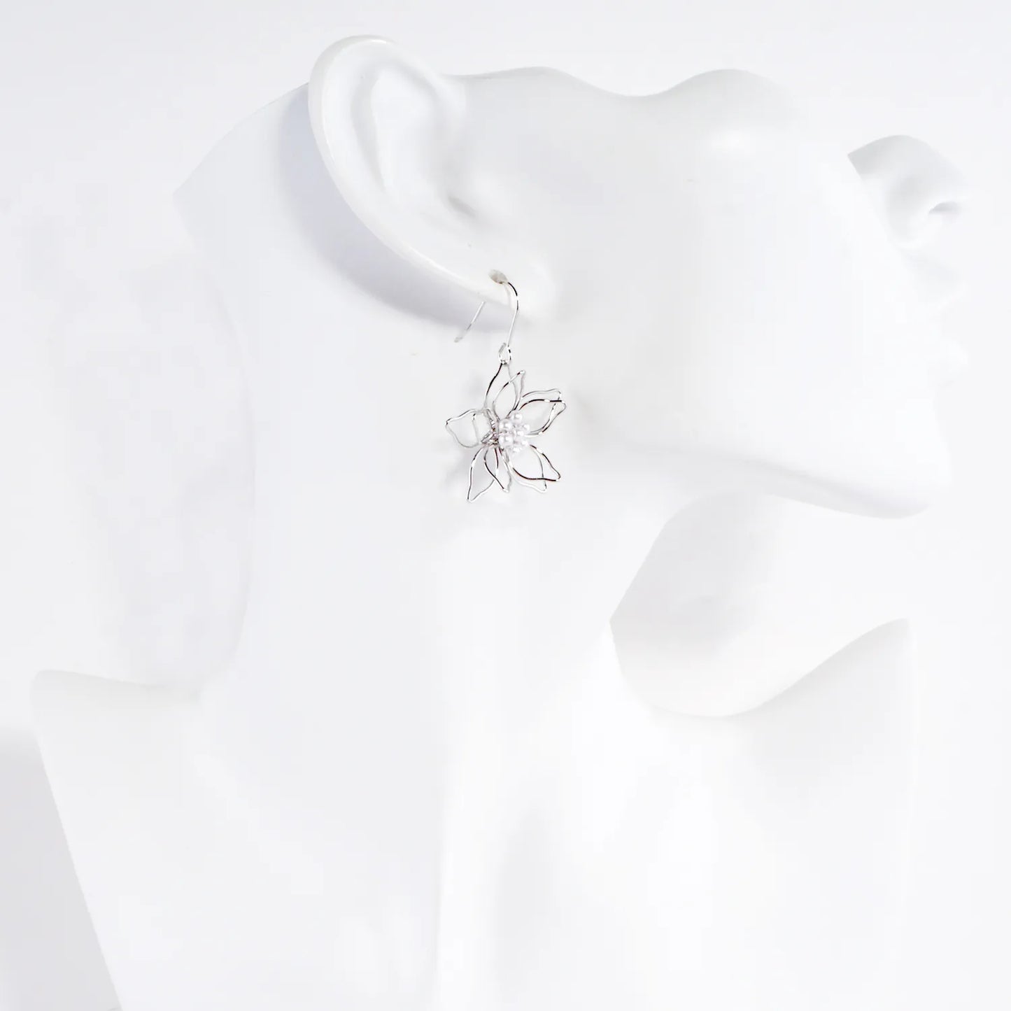 Brass Wire Flower With Pearls Drop Earrings