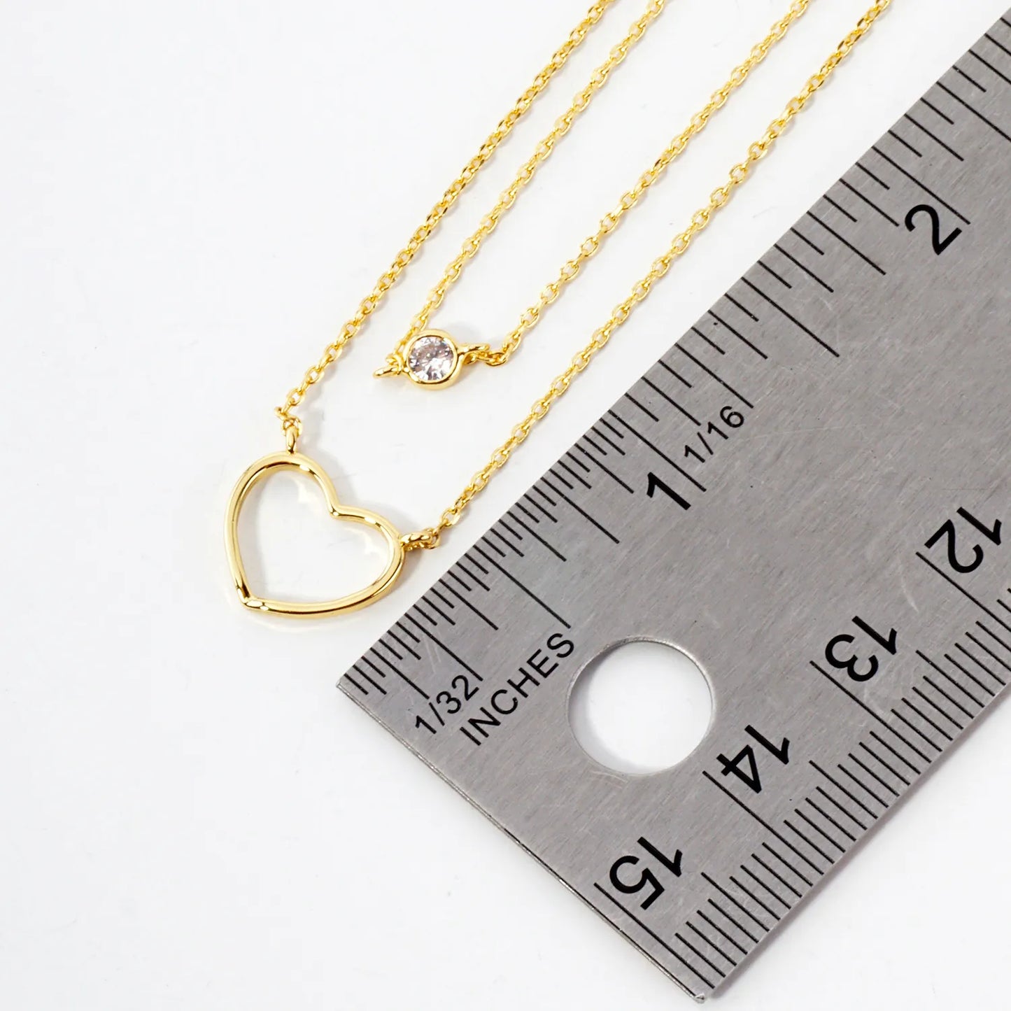 Brass Wire Heart CZ Pendant 18K-Gold-Dipped Layered Necklace