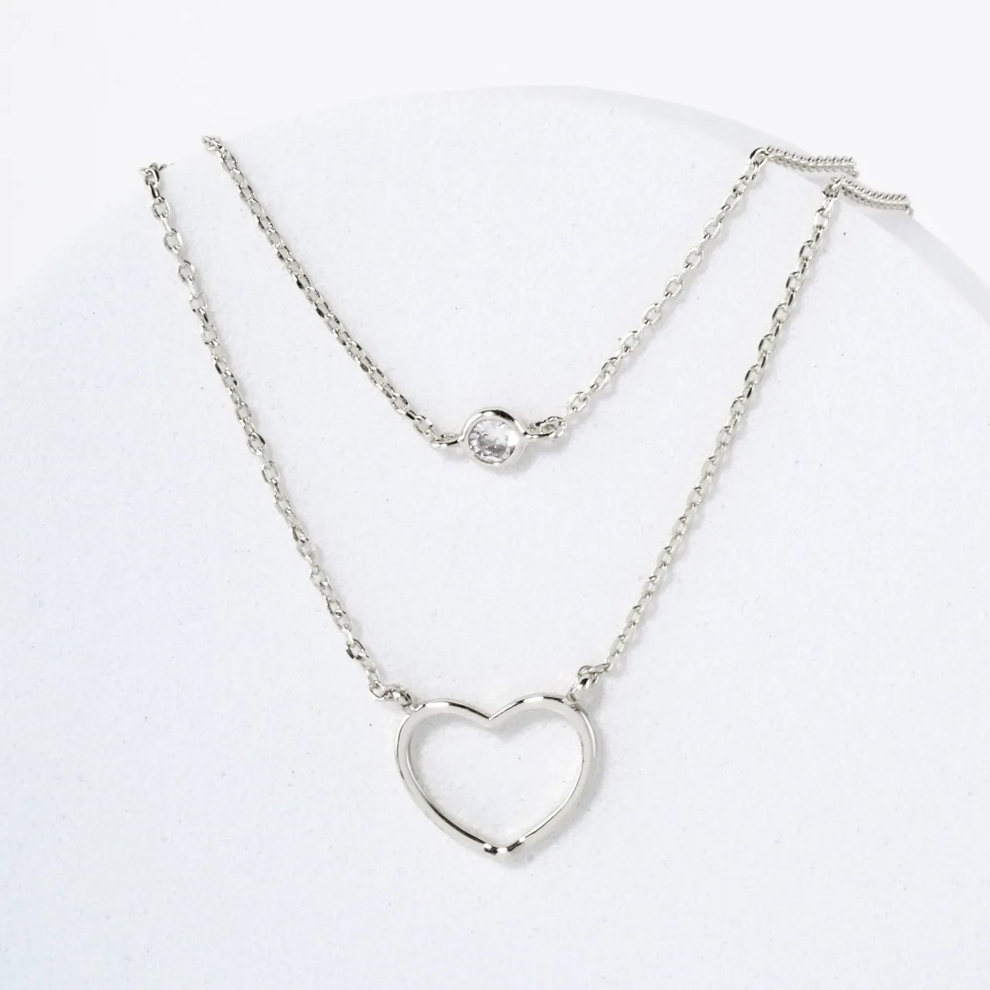 Brass Wire Heart CZ Pendant 18K-Gold-Dipped Layered Necklace