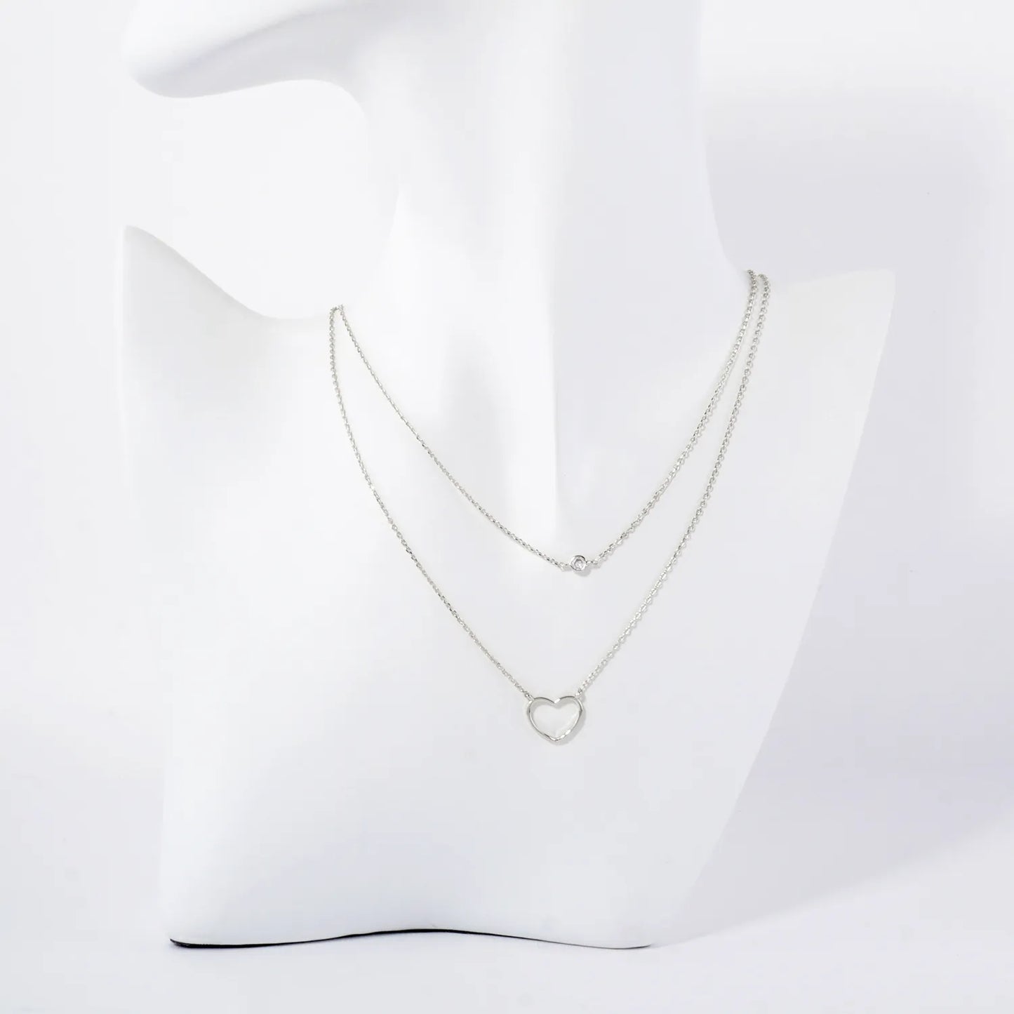 Brass Wire Heart CZ Pendant 18K-Gold-Dipped Layered Necklace