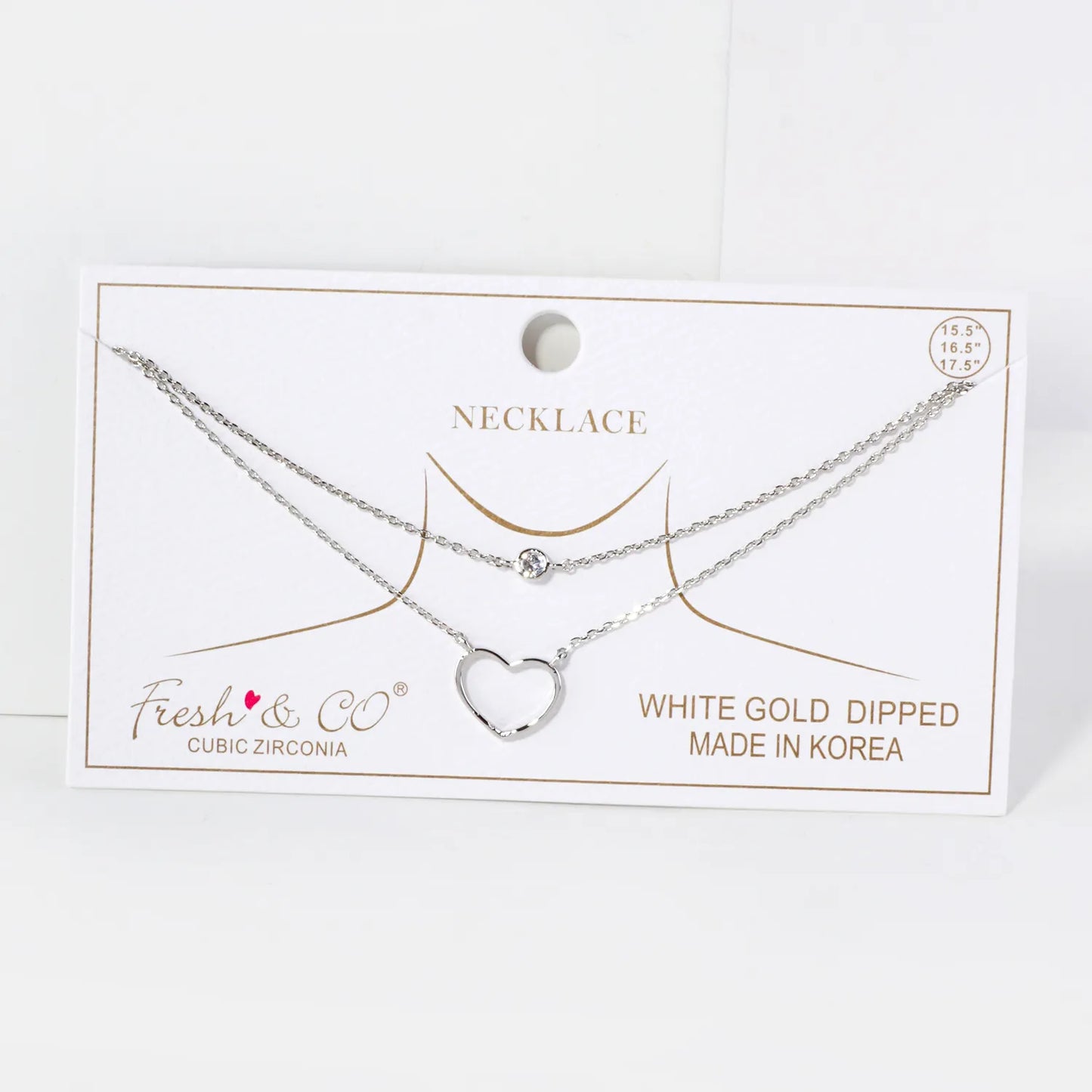 Brass Wire Heart CZ Pendant 18K-Gold-Dipped Layered Necklace
