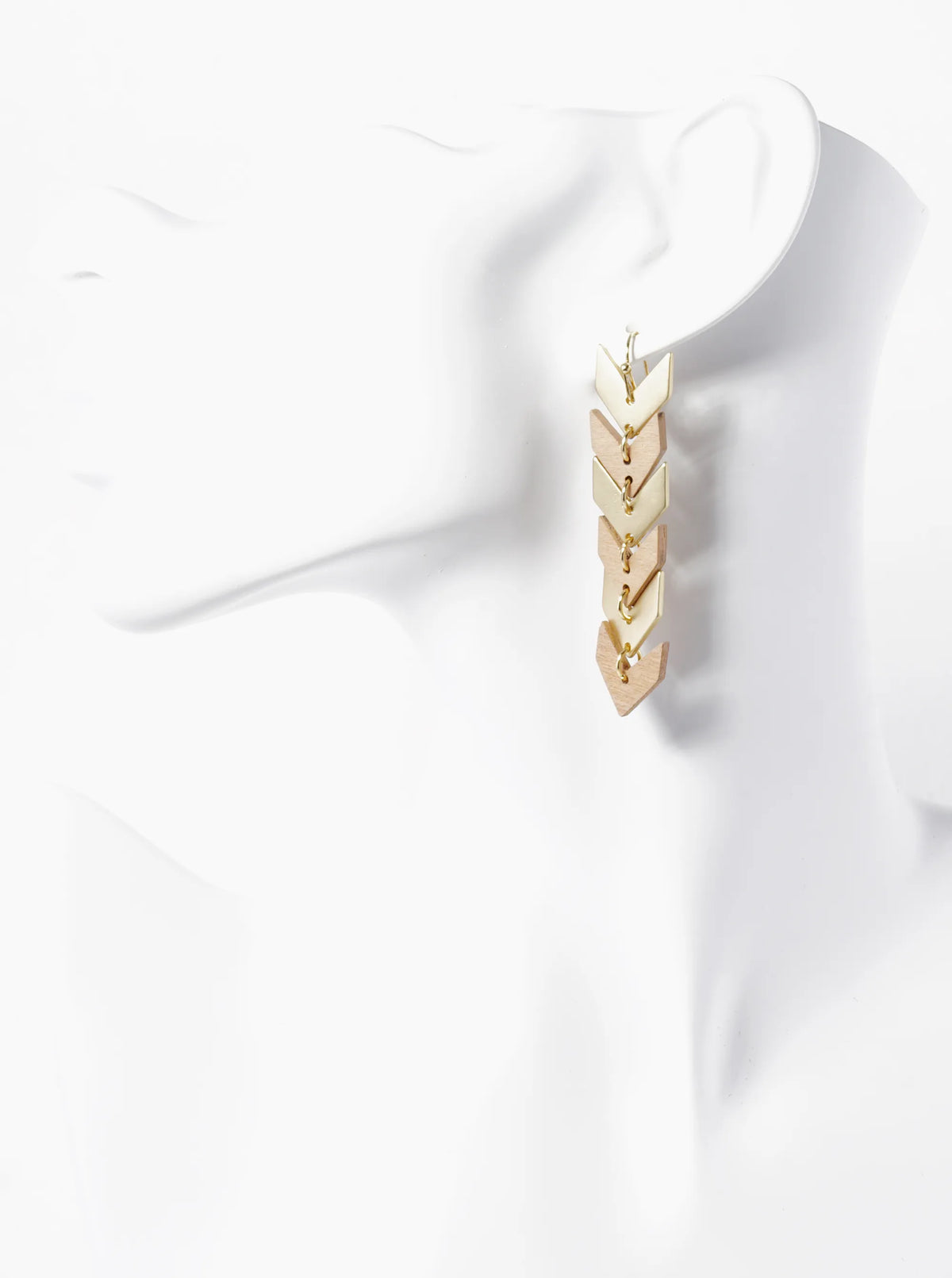 Brass And Wooden Chevron Drop Dangle Earrings