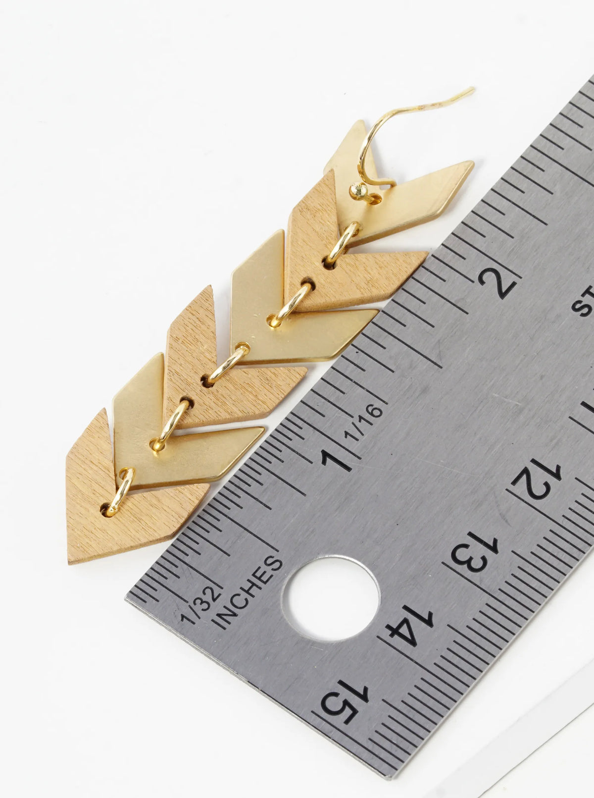 Brass And Wooden Chevron Drop Dangle Earrings