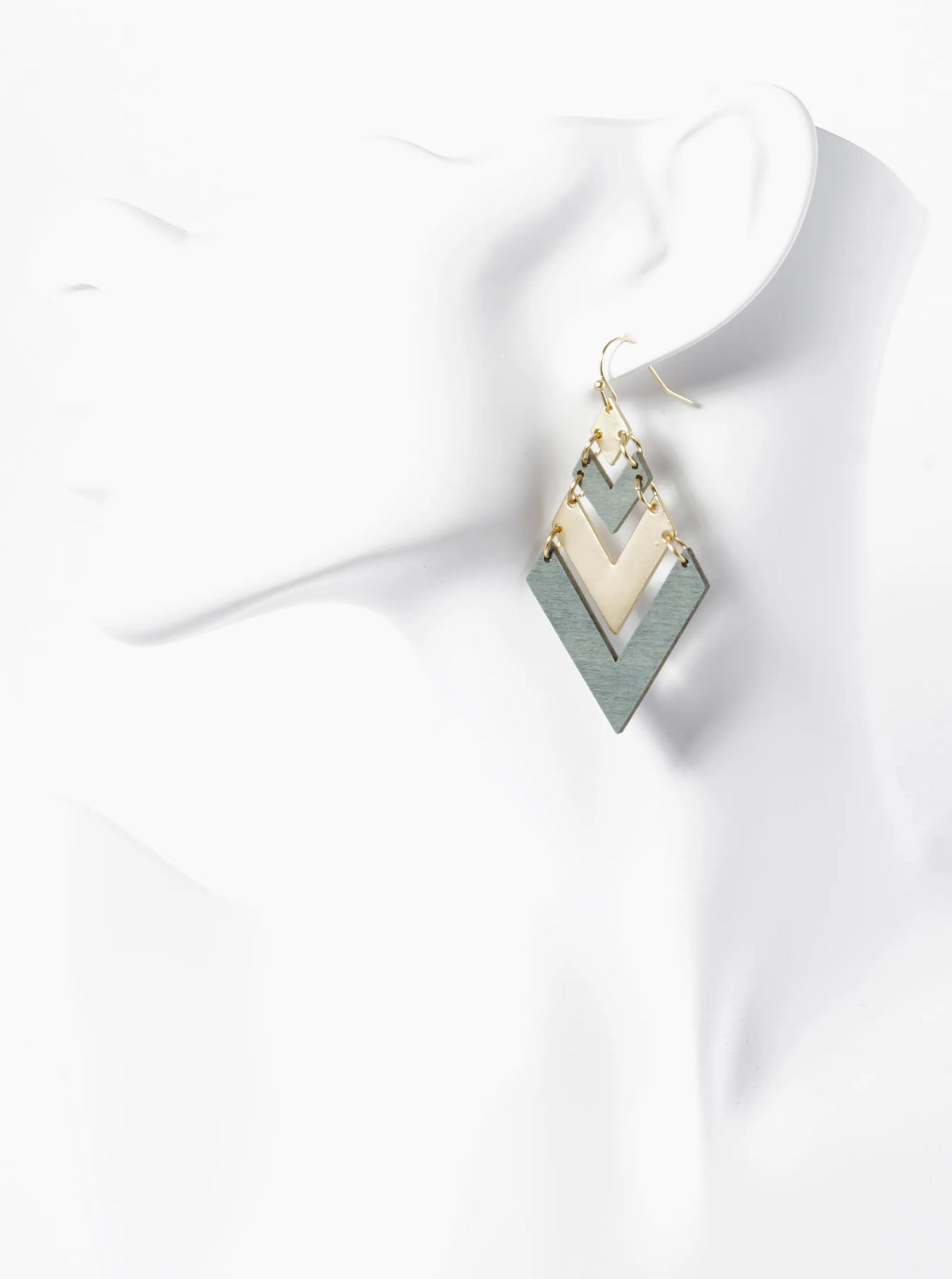 Brass And Wooden Chevron Drop Dangle Earrings