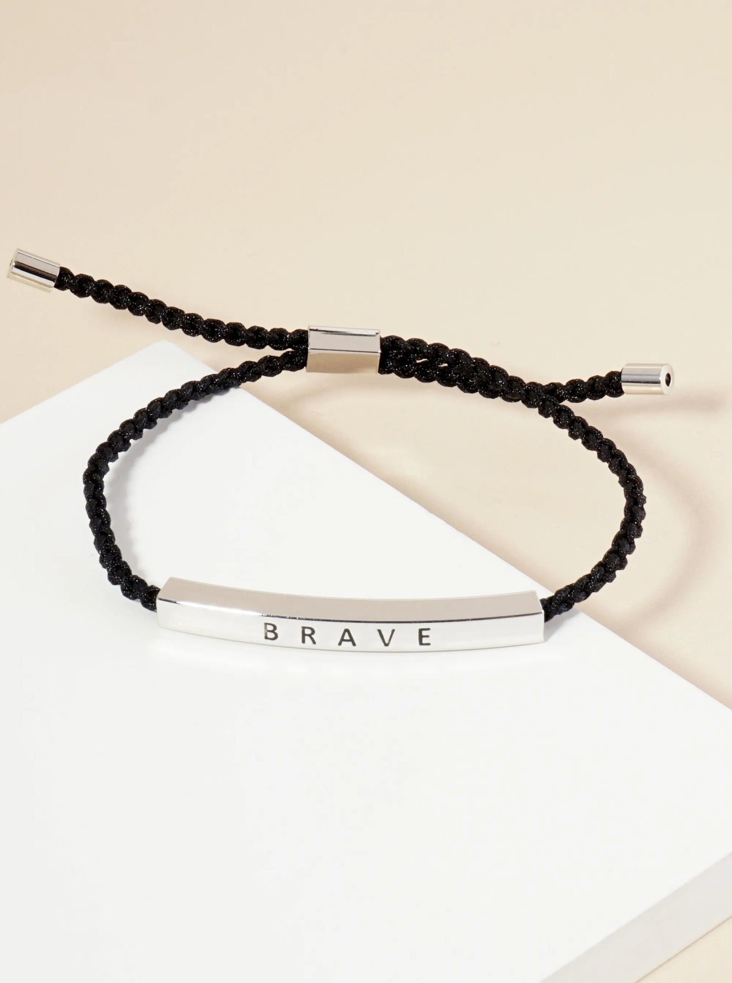 Brave Engraved 18K Gold Dipped Curved Brass Tube Bar Adjustable Pull Tie Bracelet