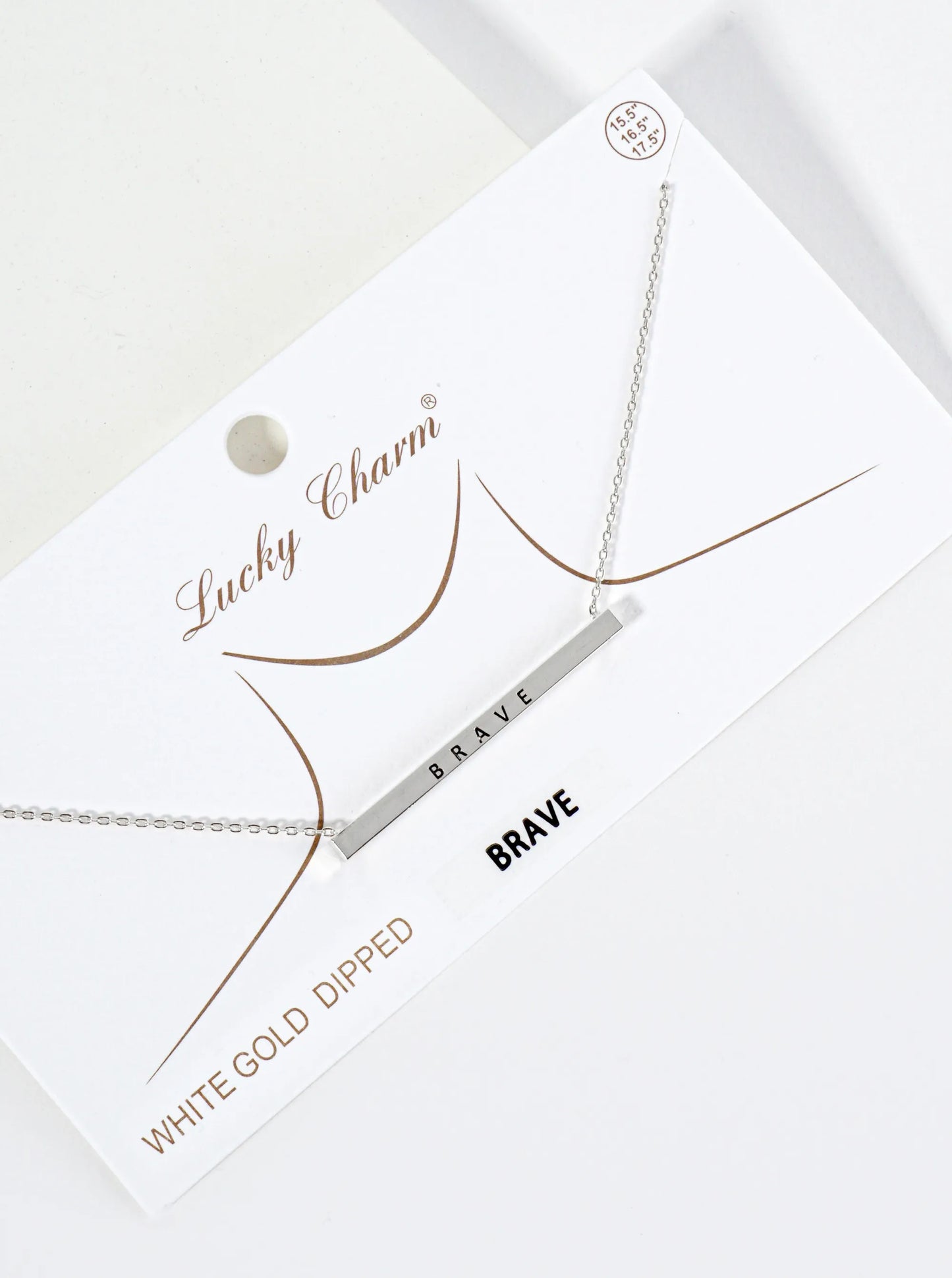 Brave Engraved 18K Gold Dipped Horizontal Brass Bar Pendant Inspirational Necklace