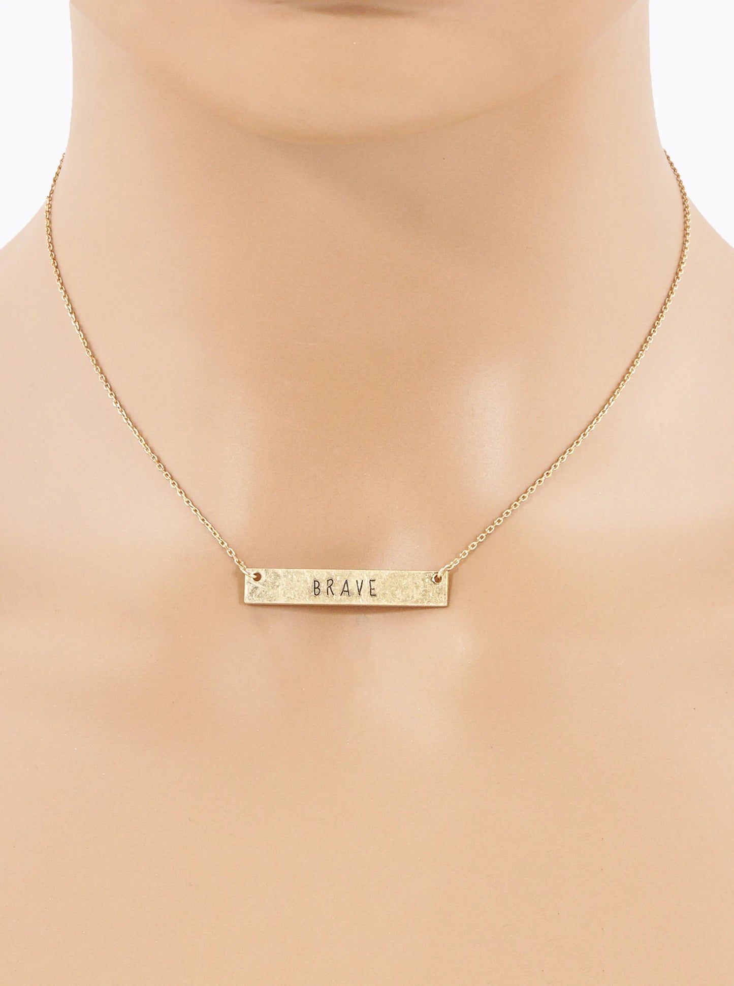 Brave Engraved Horizontal Bar Pendant Necklace