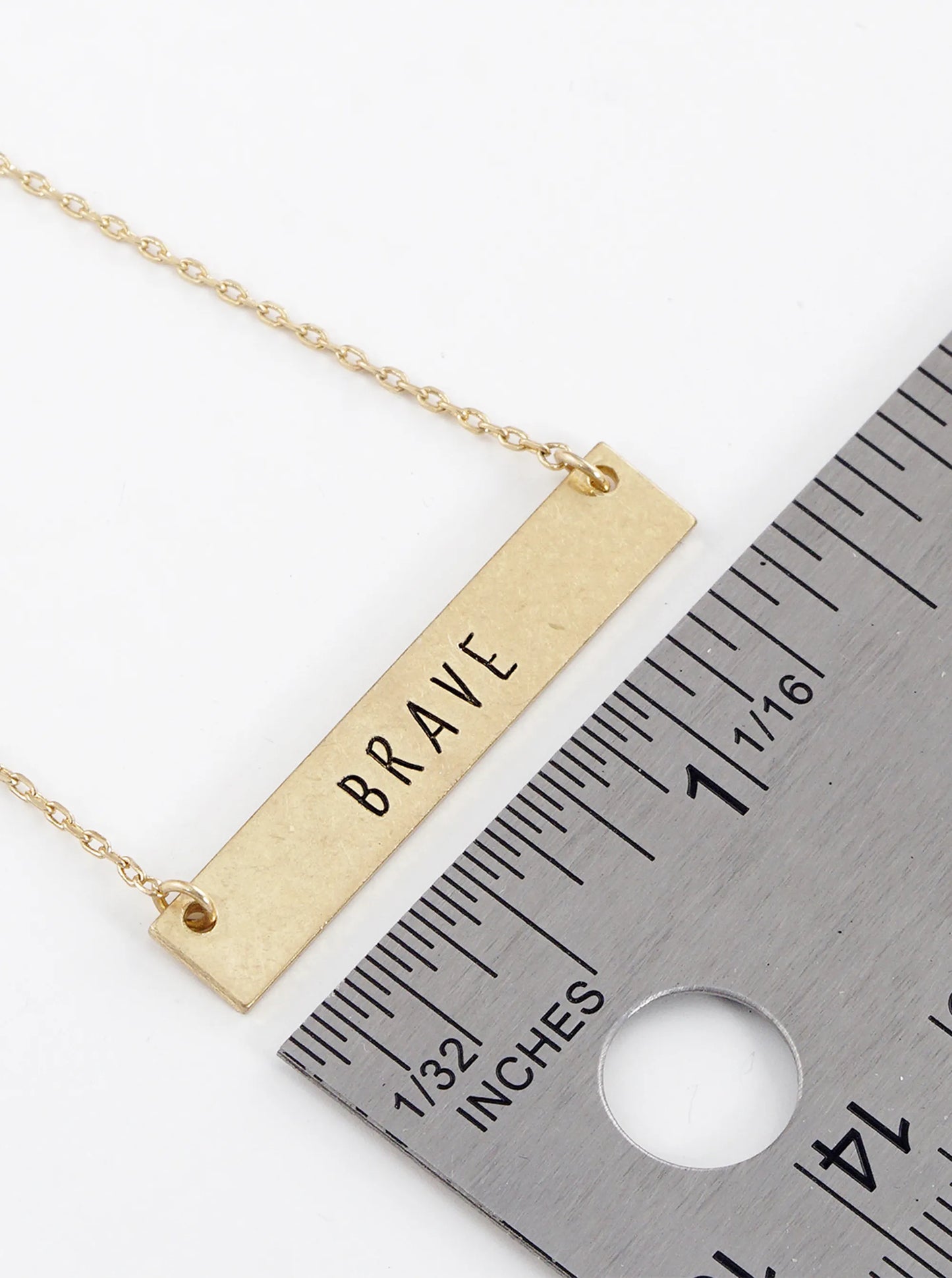 Brave Engraved Horizontal Bar Pendant Necklace