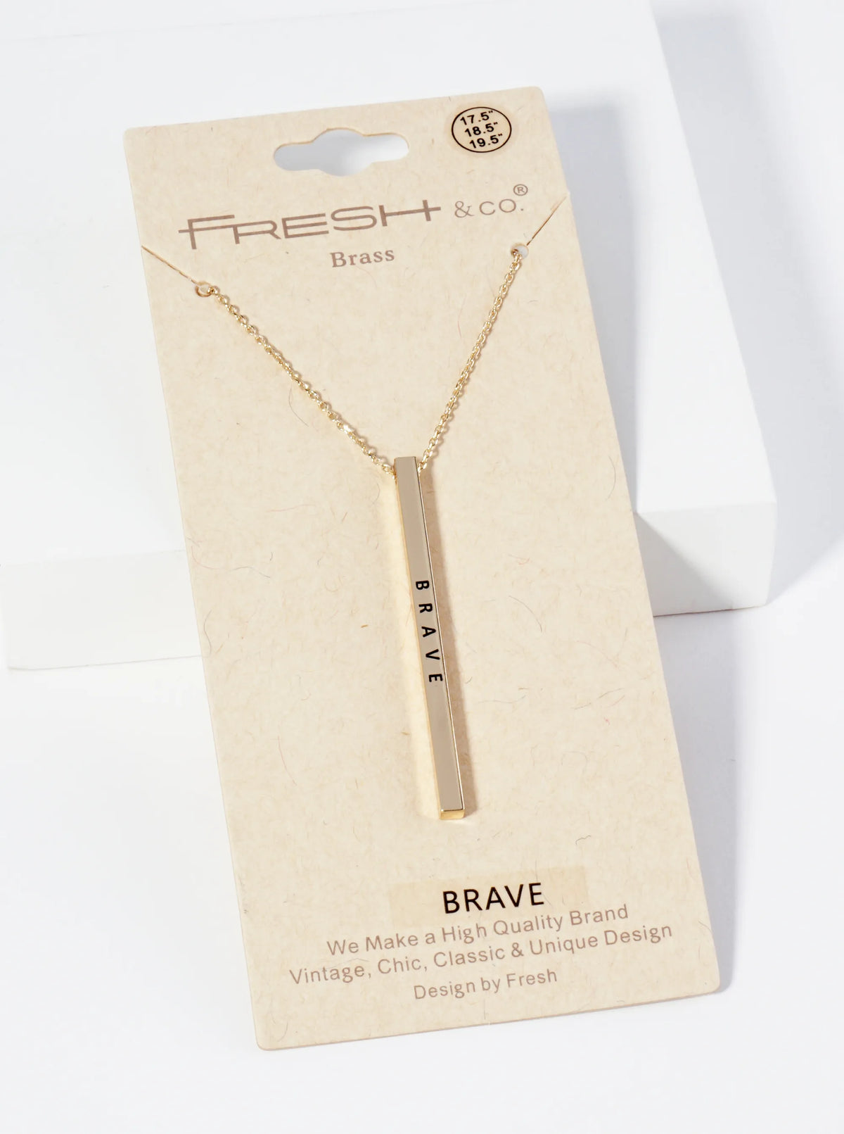 Brave Engraved Vertical Bar Pendant Inspirational Necklace