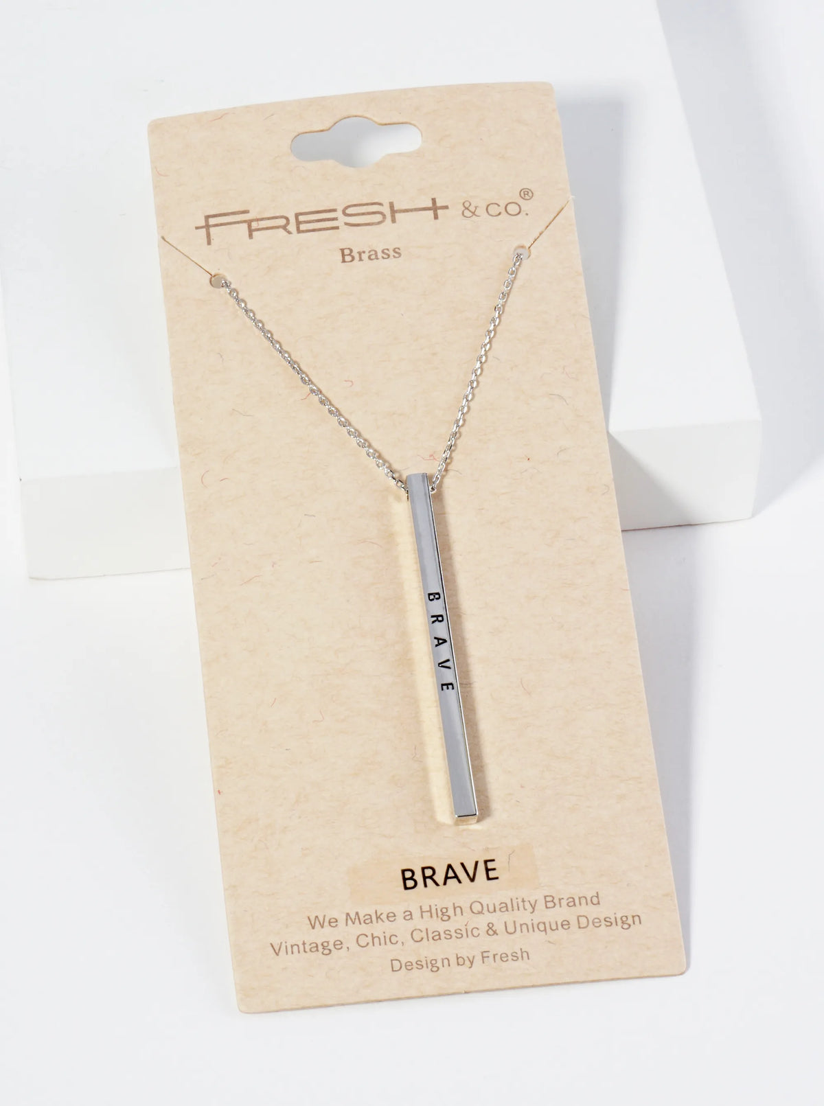 Brave Engraved Vertical Bar Pendant Inspirational Necklace