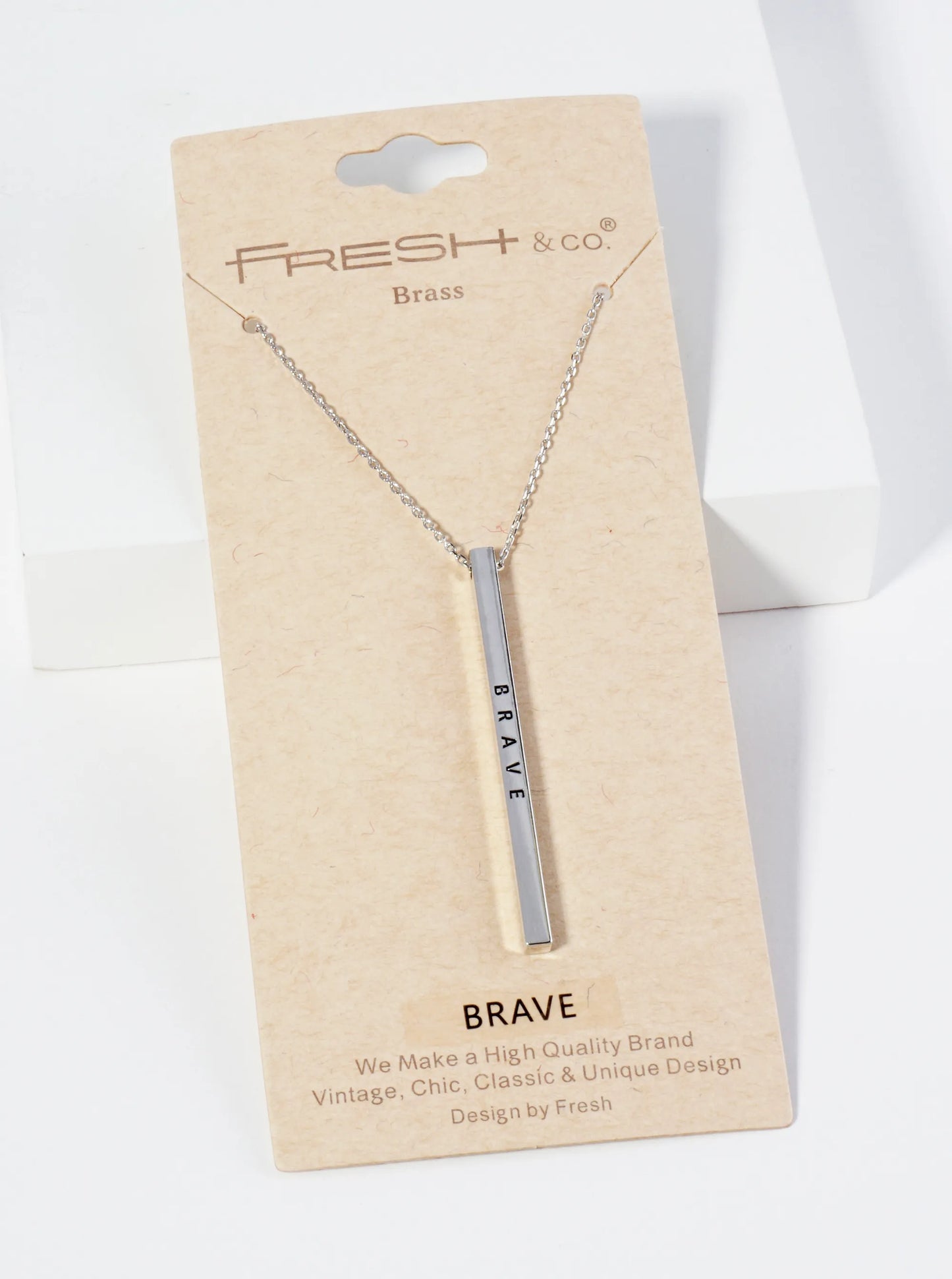 Brave Engraved Vertical Bar Pendant Inspirational Necklace
