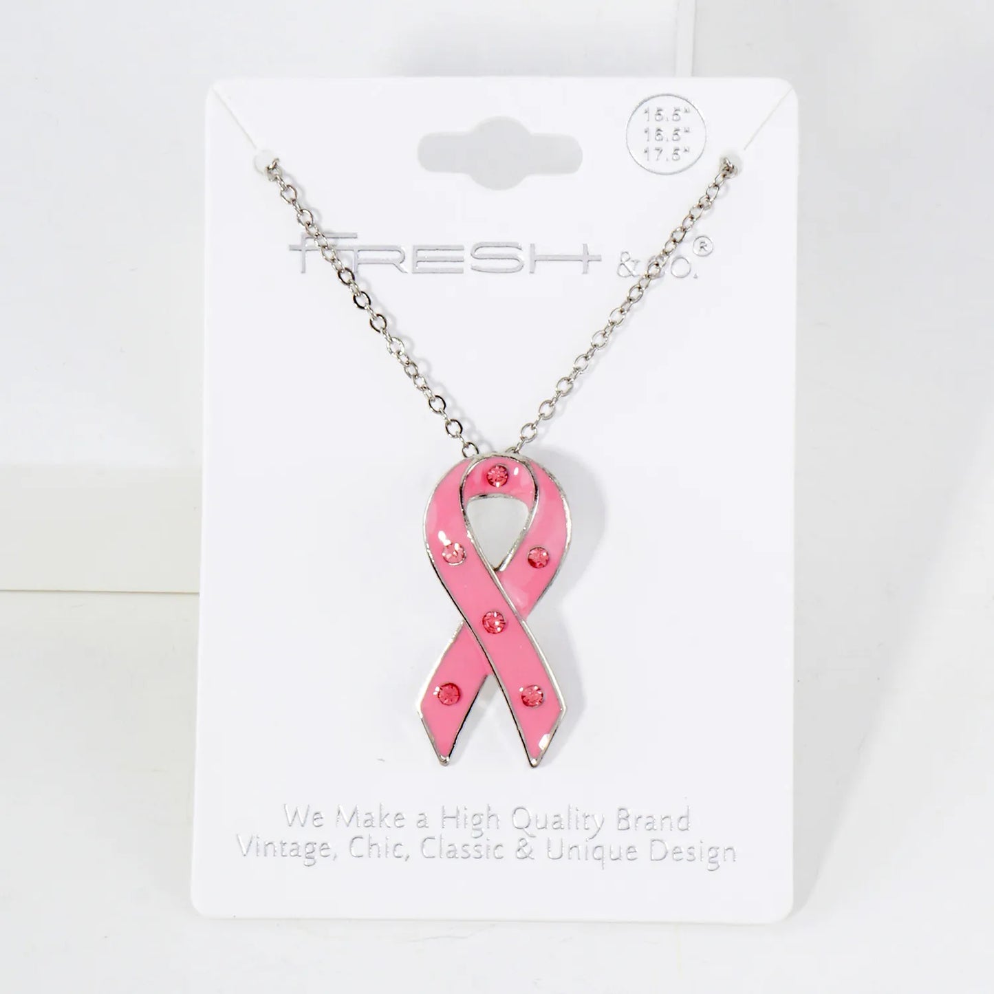 Breast Cancer Awareness Enamel Pink-Ribbon Pendant Necklace