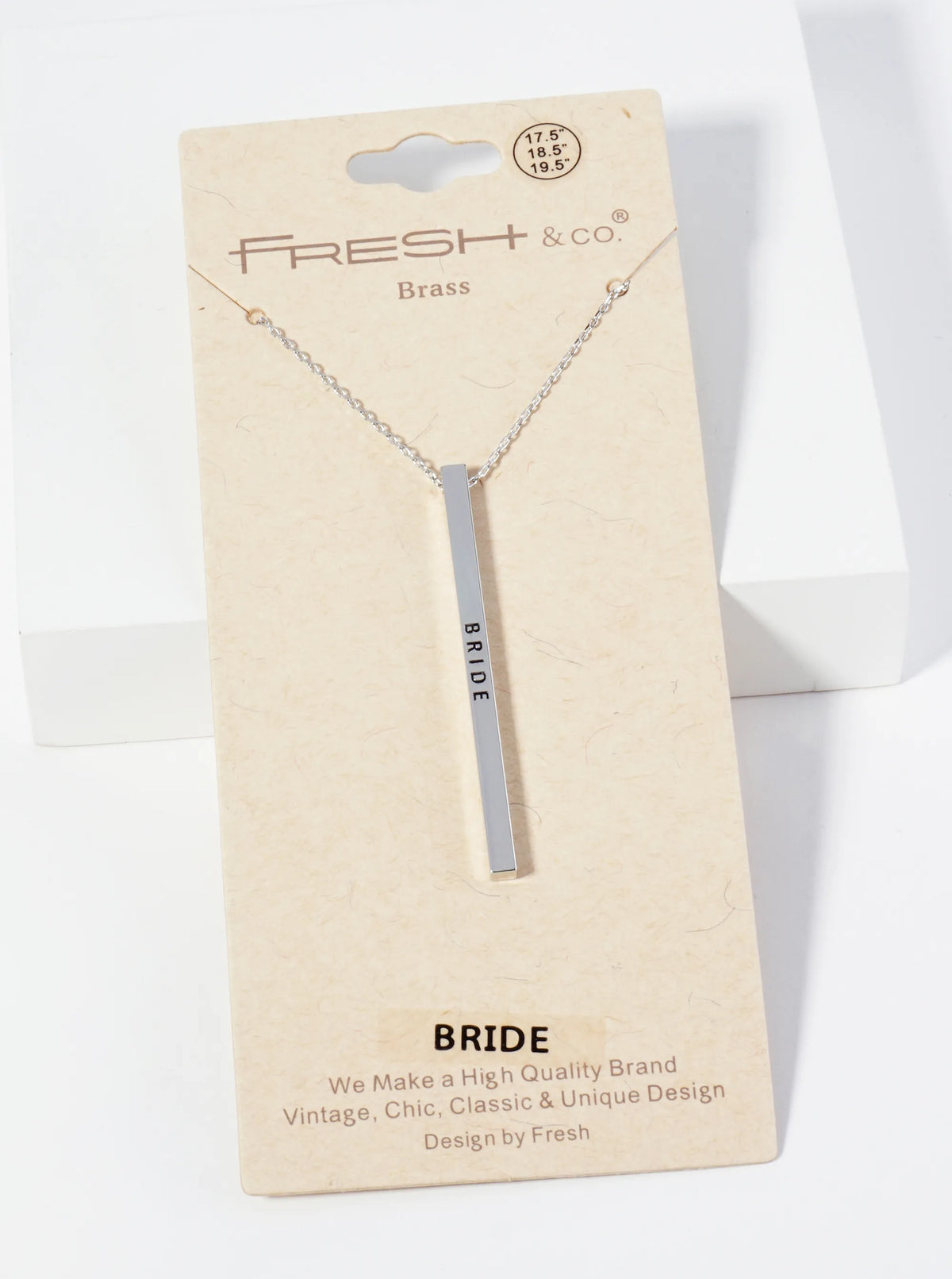 Bride Engraved Vertical Bar Pendant Inspirational Necklace