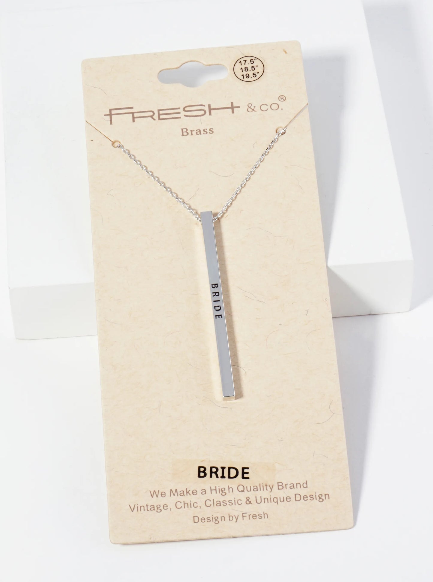 Bride Engraved Vertical Bar Pendant Inspirational Necklace