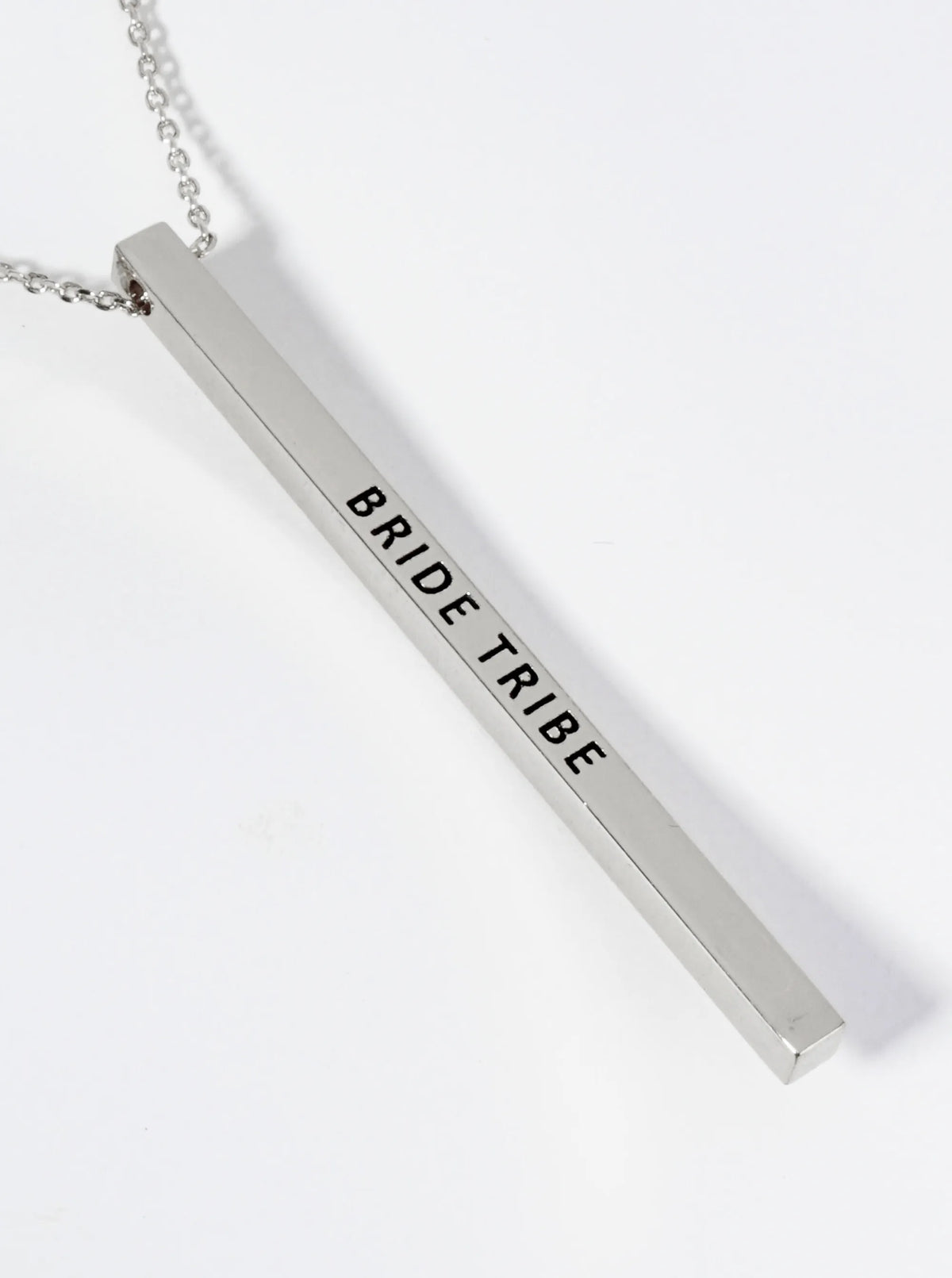 Bride Tribe Engraved Vertical Bar Pendant Inspirational Necklace