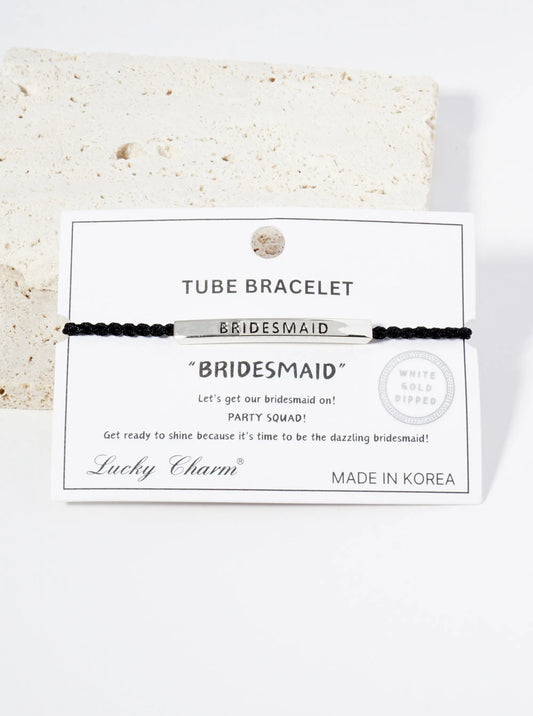 Bridesmaid Engraved 18K Gold Dipped Curved Brass Tube Bar Adjustable Pull Tie Bracelet