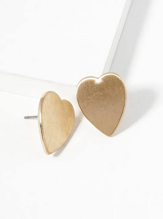 Brushed Brass Heart Post Stud Earrings