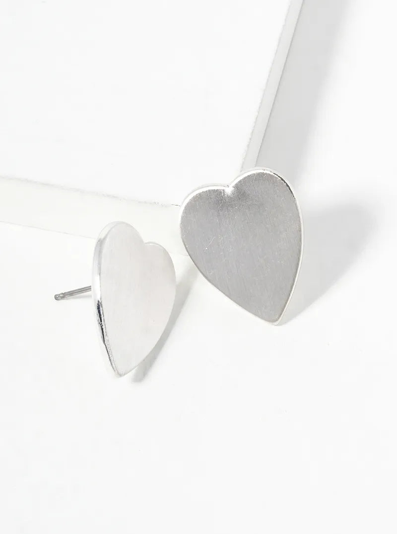 Brushed Brass Heart Post Stud Earrings