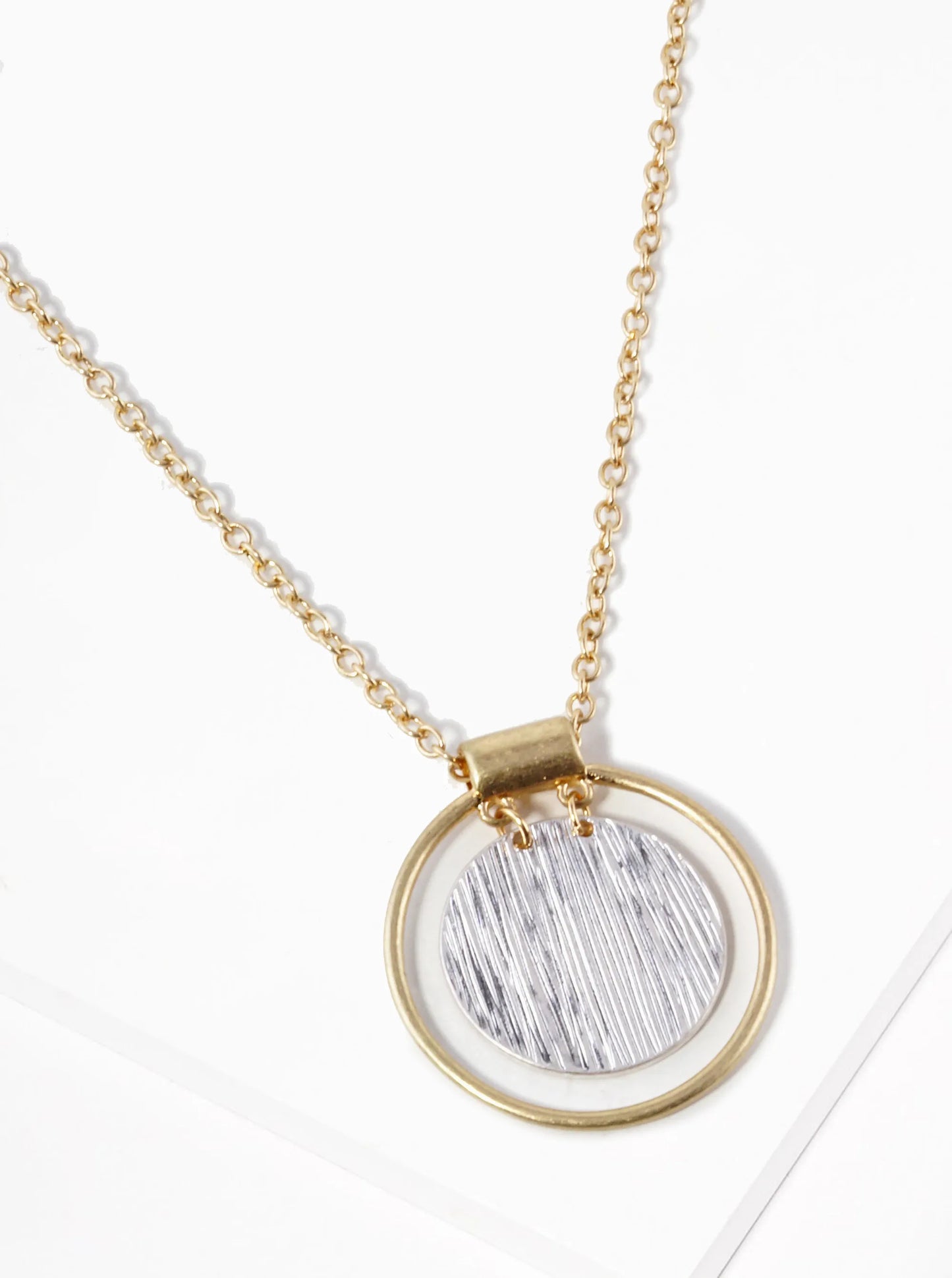 Brushed Double Circle Pendant Necklace