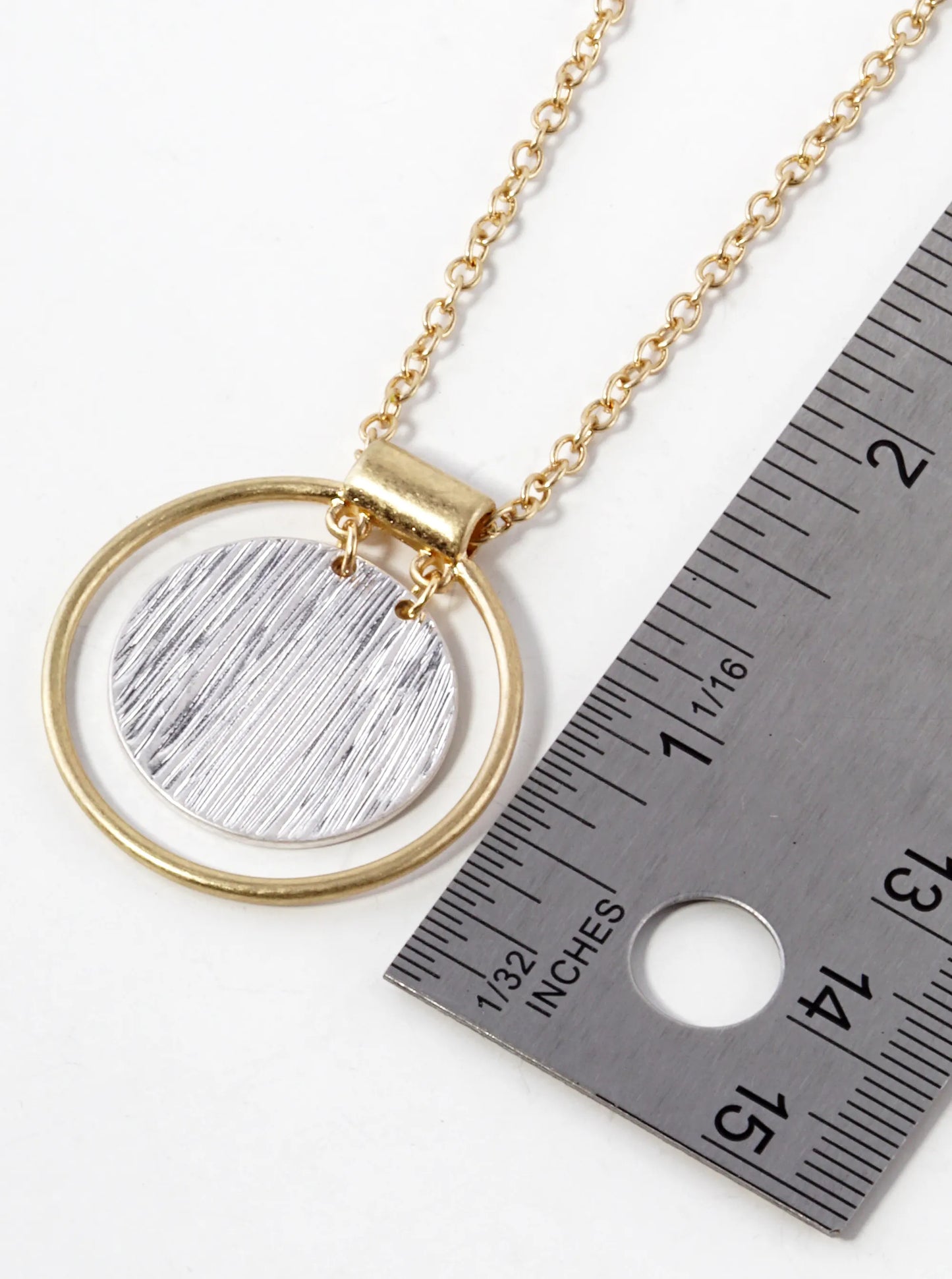 Brushed Double Circle Pendant Necklace