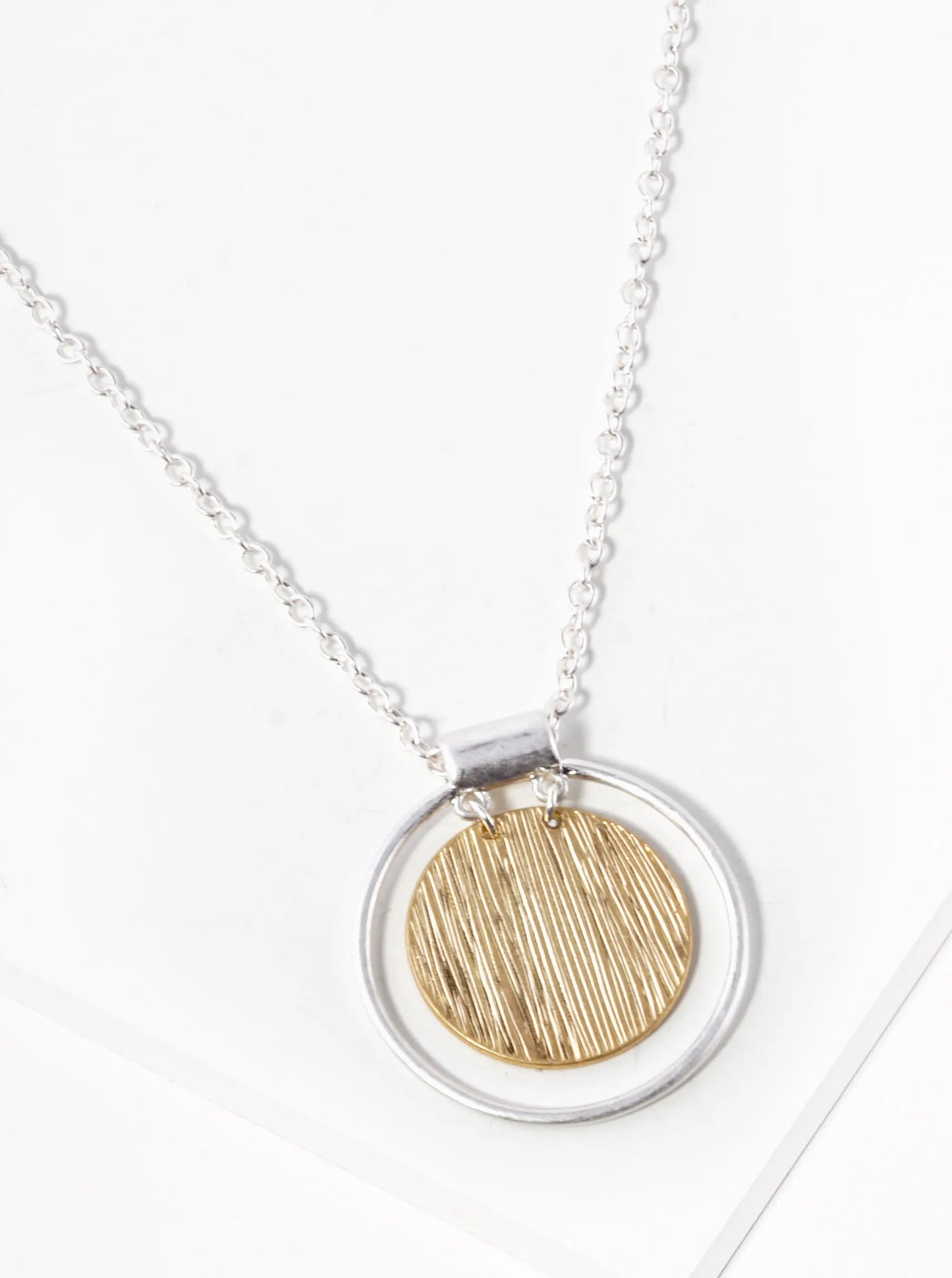 Brushed Double Circle Pendant Necklace
