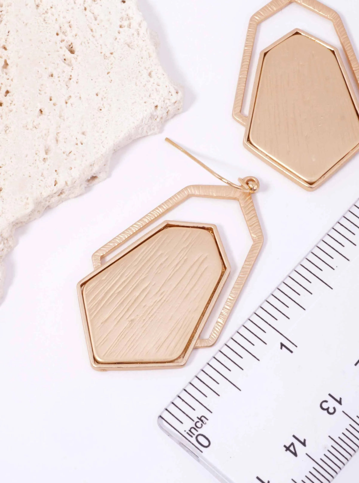 Brushed Hexagon Layered Matte Drop Earrings - Matte Gold