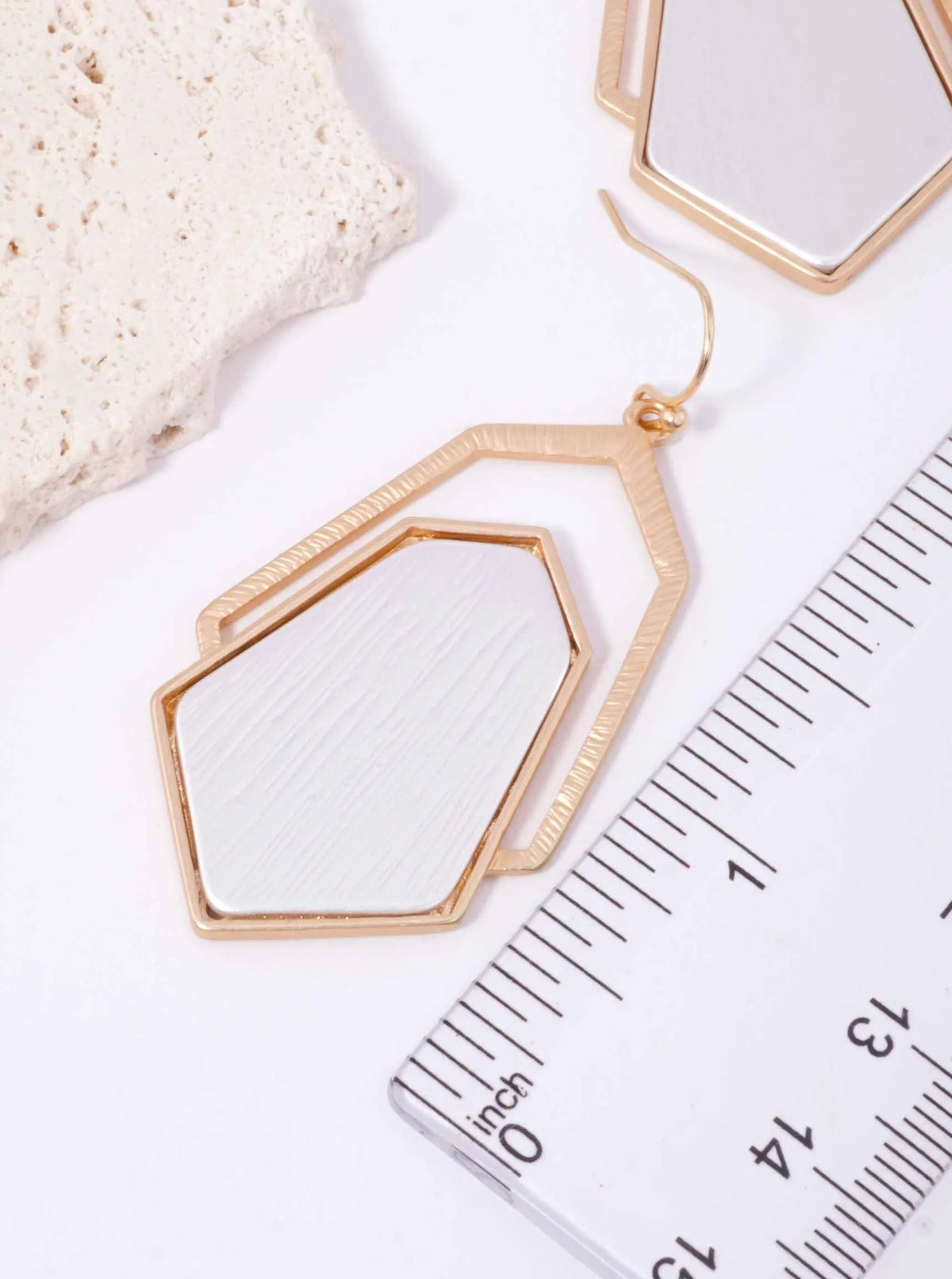 Brushed Hexagon Layered Matte Drop Earrings - Matte Gold-Matte Silver