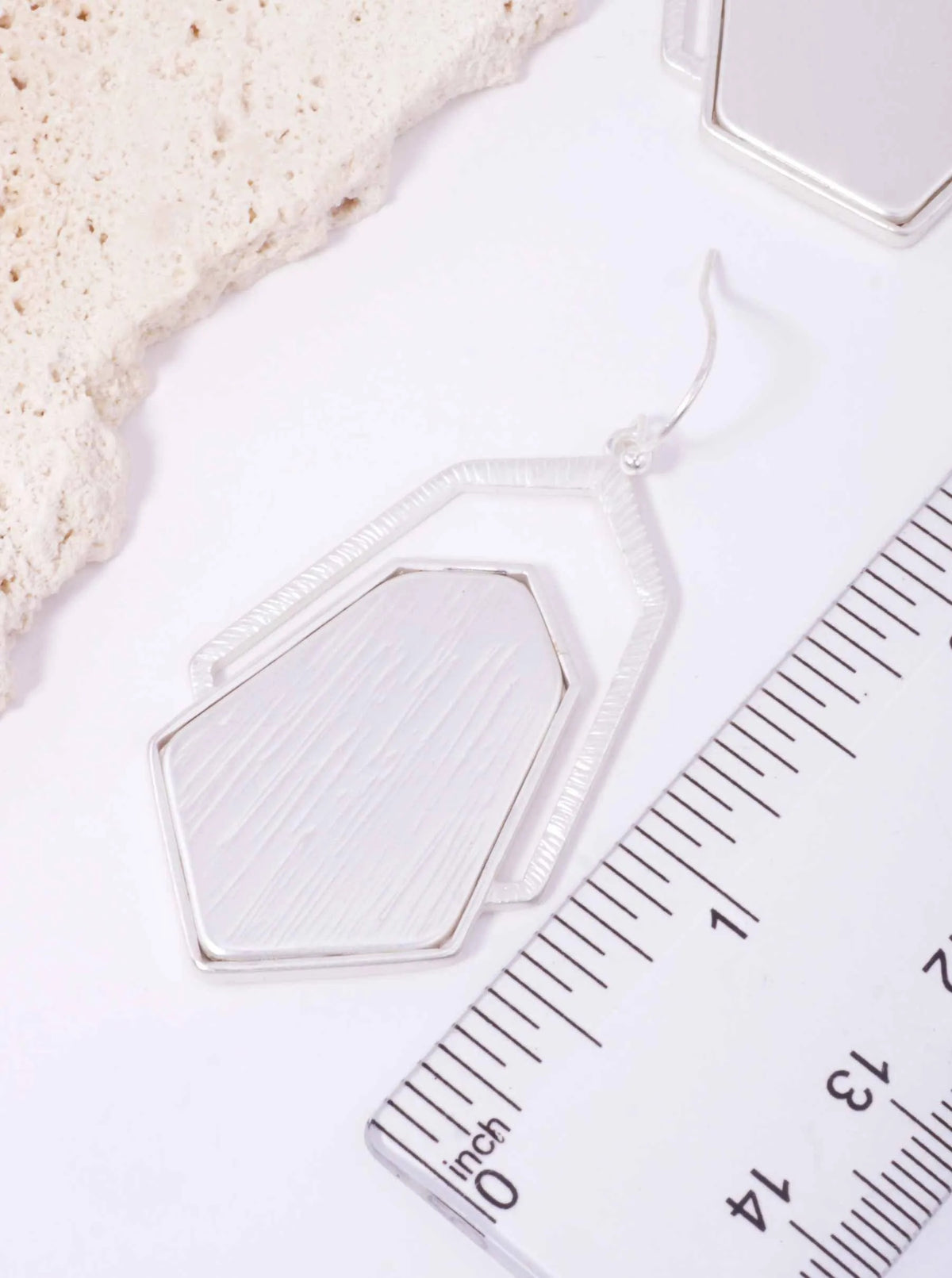 Brushed Hexagon Layered Matte Drop Earrings - Matte Silver