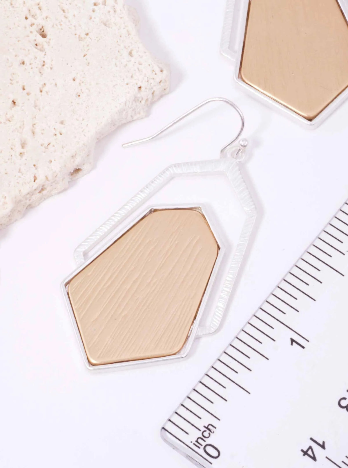 Brushed Hexagon Layered Matte Drop Earrings - Matte Silver-Matte Gold