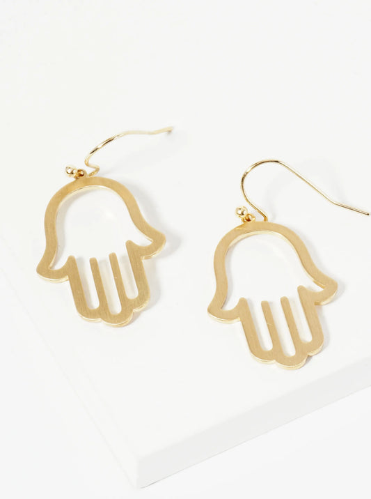 Brushed Metal 1 Inch Hamsa Dangle Drop Earrings