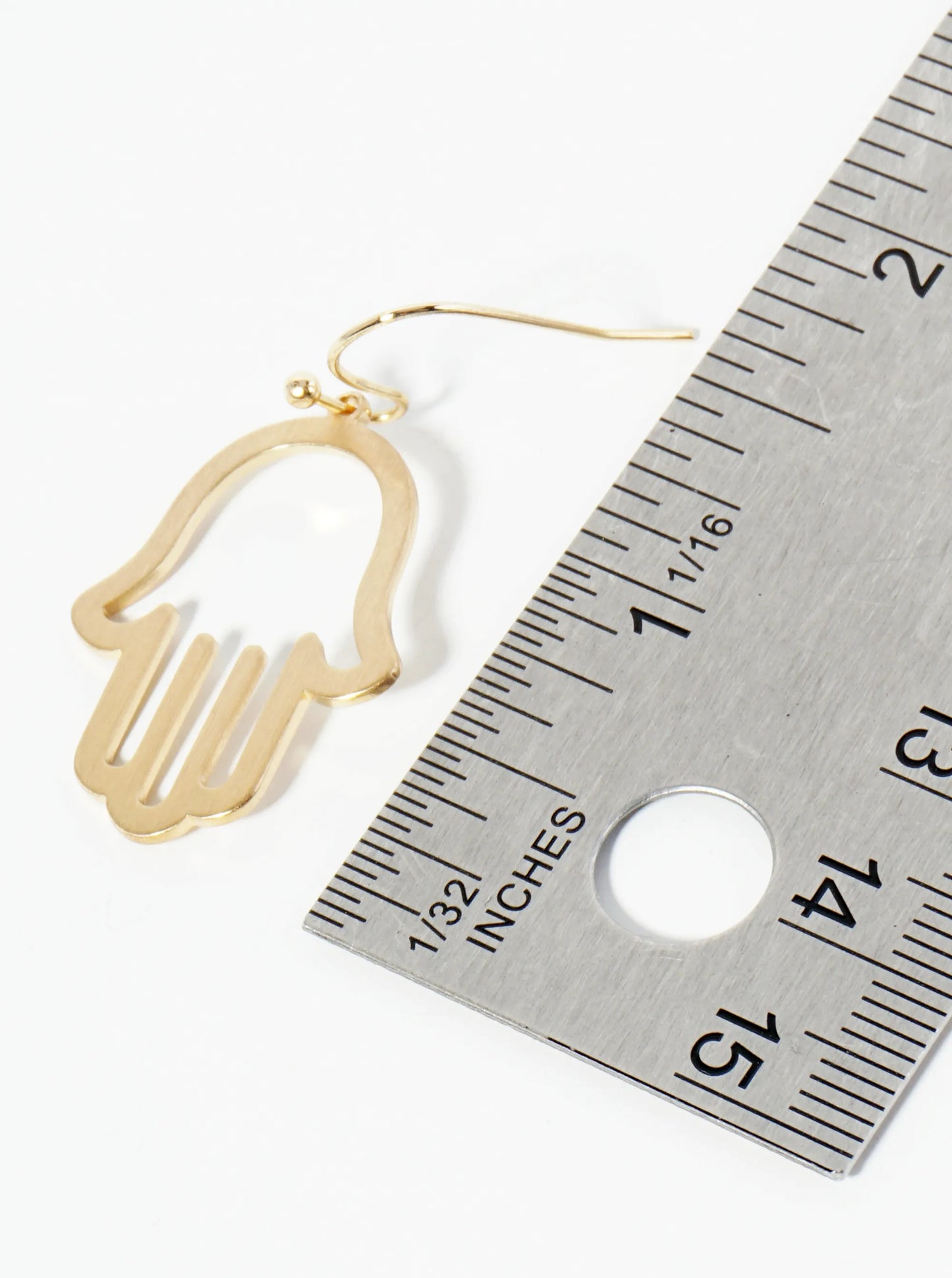 Brushed Metal 1 Inch Hamsa Dangle Drop Earrings