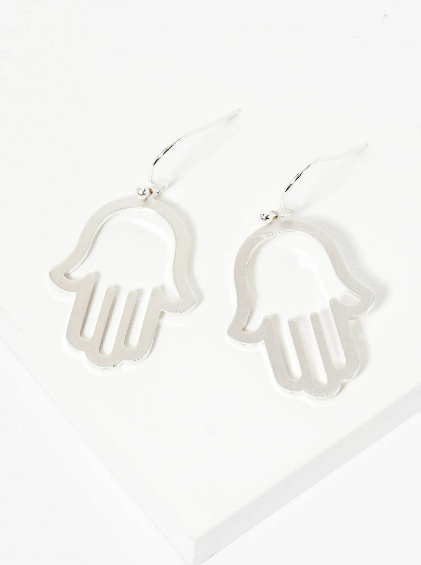 Brushed Metal 1 Inch Hamsa Dangle Drop Earrings