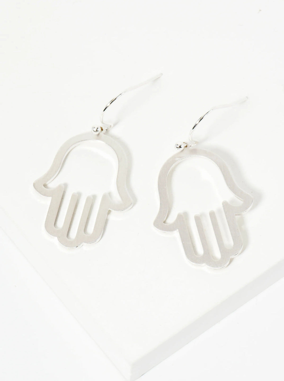 Brushed Metal 1 Inch Hamsa Dangle Drop Earrings