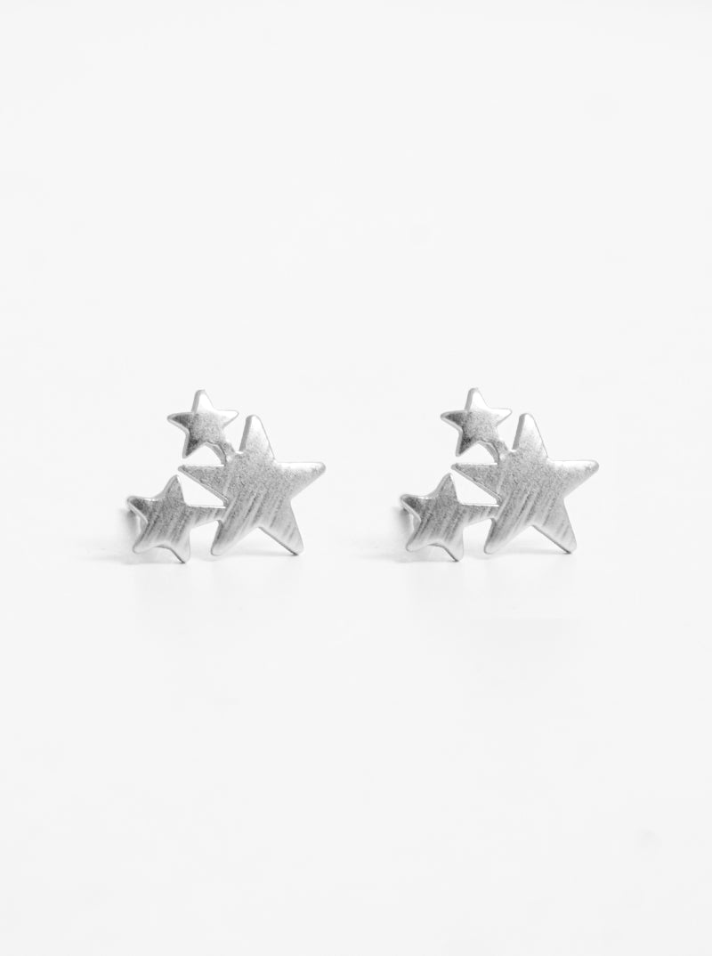 Brushed Metal 10mm Tiny Stars Post Stud Earrings