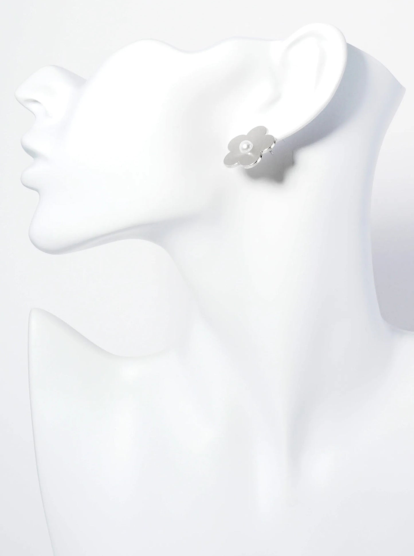 Brushed Metal 20mm Pearl Flower Stud Earrings