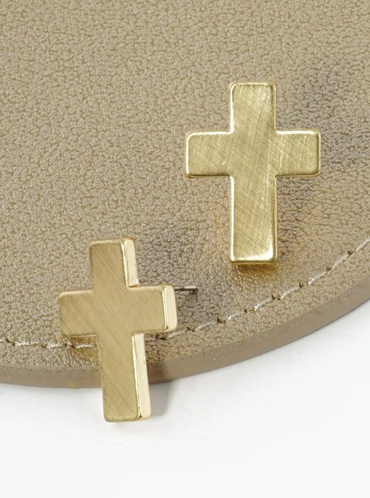 Brushed Metal Cross Stud Earrings