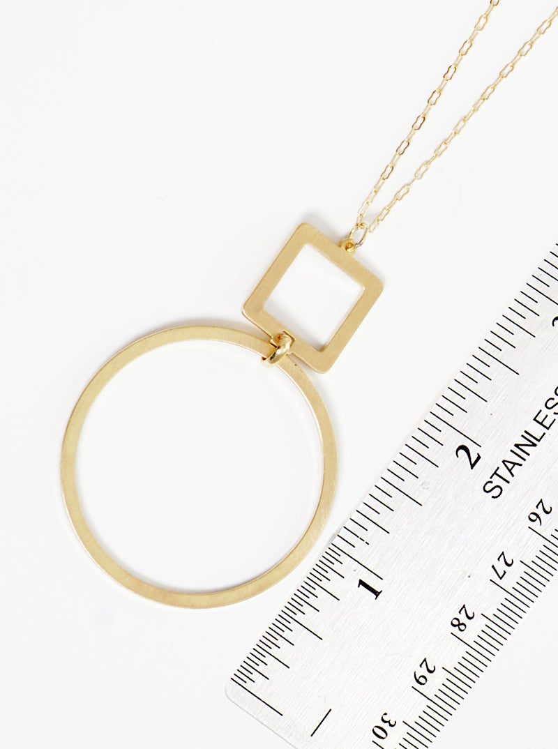 Brushed Metal Cutout Geometric Pendant Lightweight Long Necklace