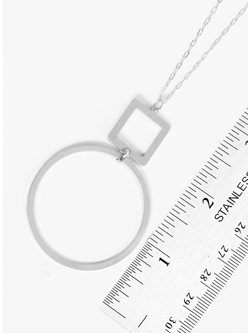 Brushed Metal Cutout Geometric Pendant Lightweight Long Necklace