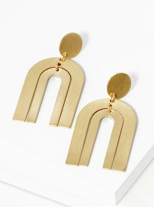 Brushed Metal Geometric U-Shape Oval Post Dangle Earrings