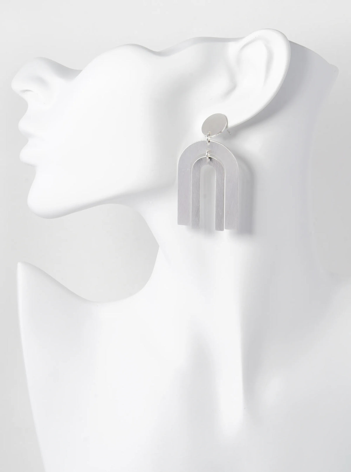 Brushed Metal Geometric U-Shape Oval Post Dangle Earrings
