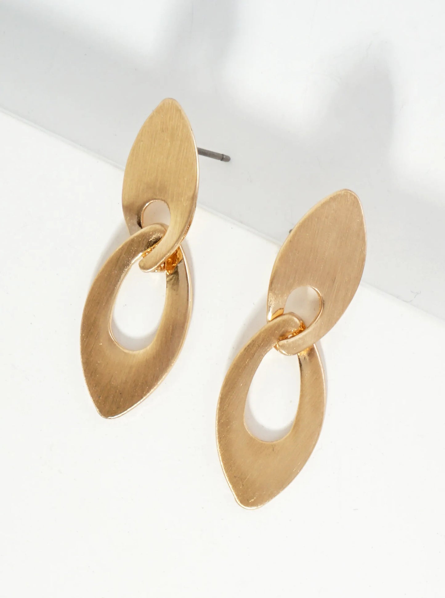 Brushed Metal Interlocking Two Marquise Drop Post Earrings