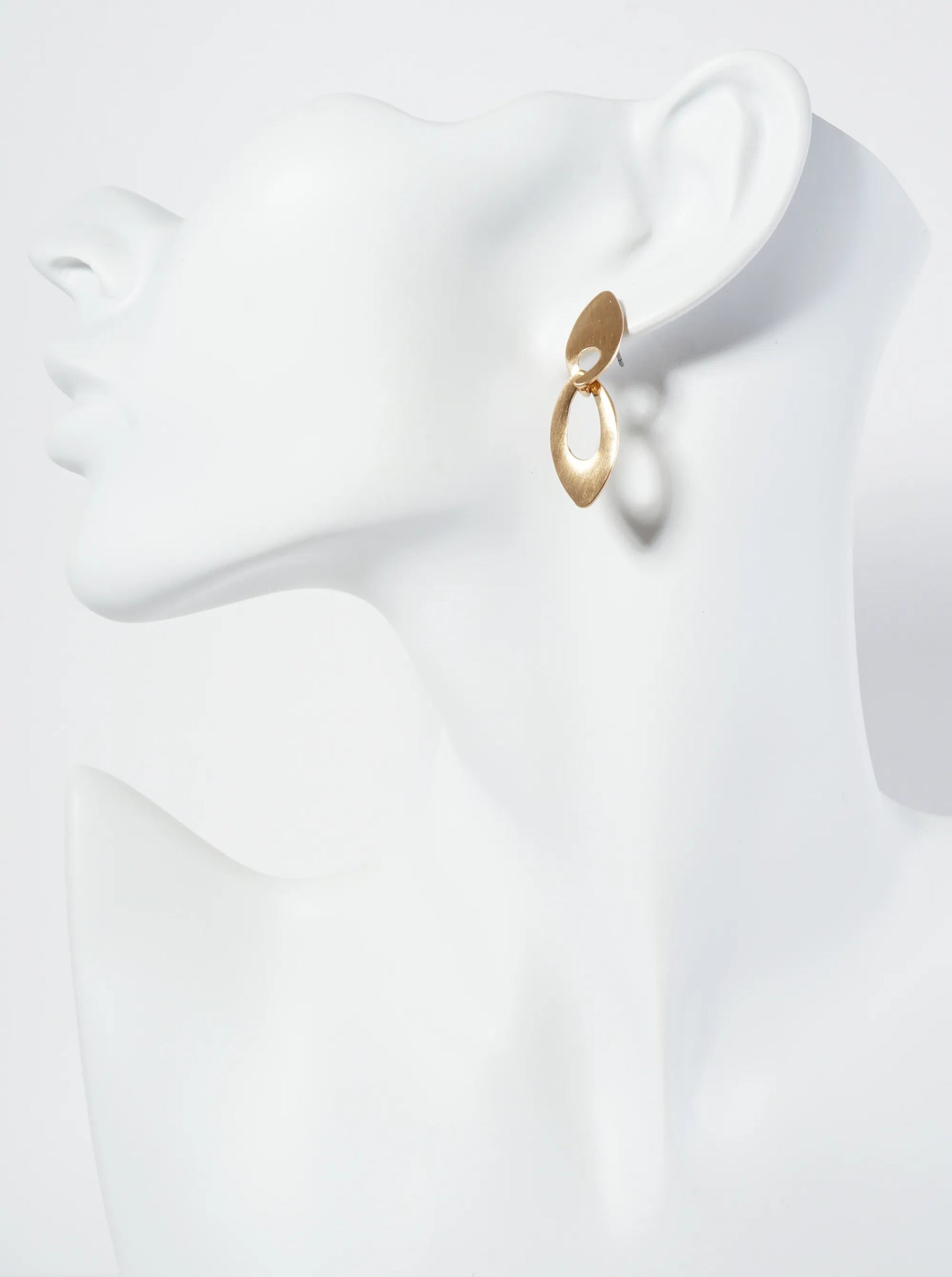 Brushed Metal Interlocking Two Marquise Drop Post Earrings