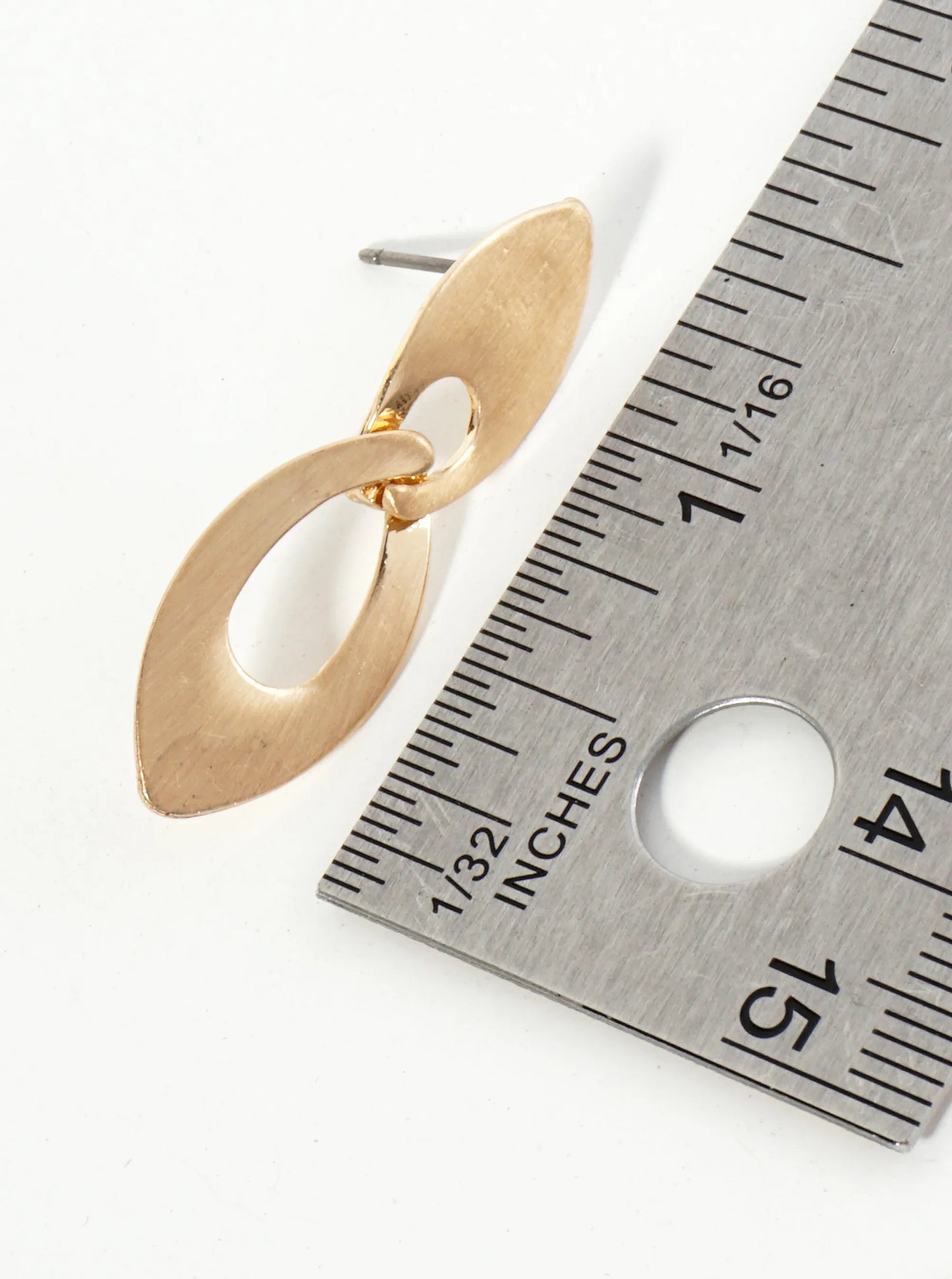 Brushed Metal Interlocking Two Marquise Drop Post Earrings