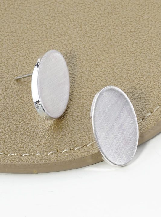 Brushed Metal Oval Stud Earrings