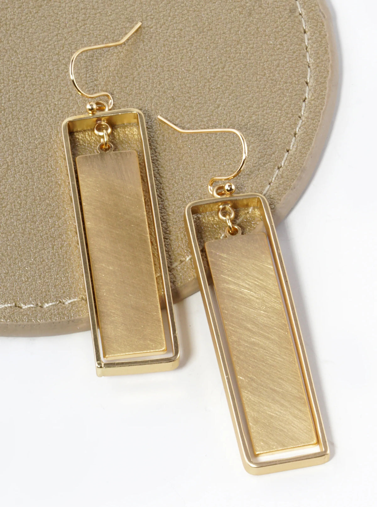 Brushed Metal Rectangle Bar Drop Dangle Earrings