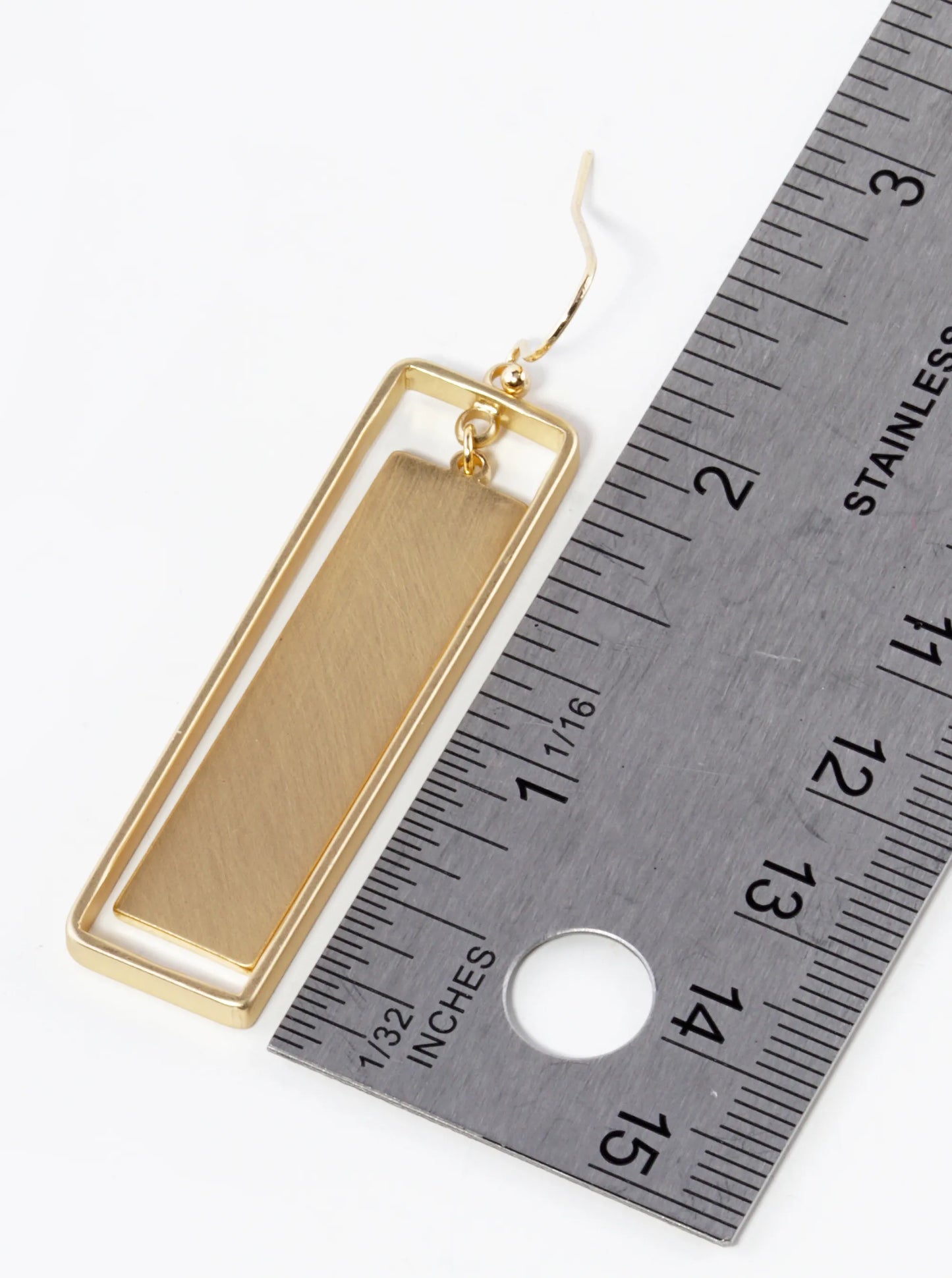 Brushed Metal Rectangle Bar Drop Dangle Earrings
